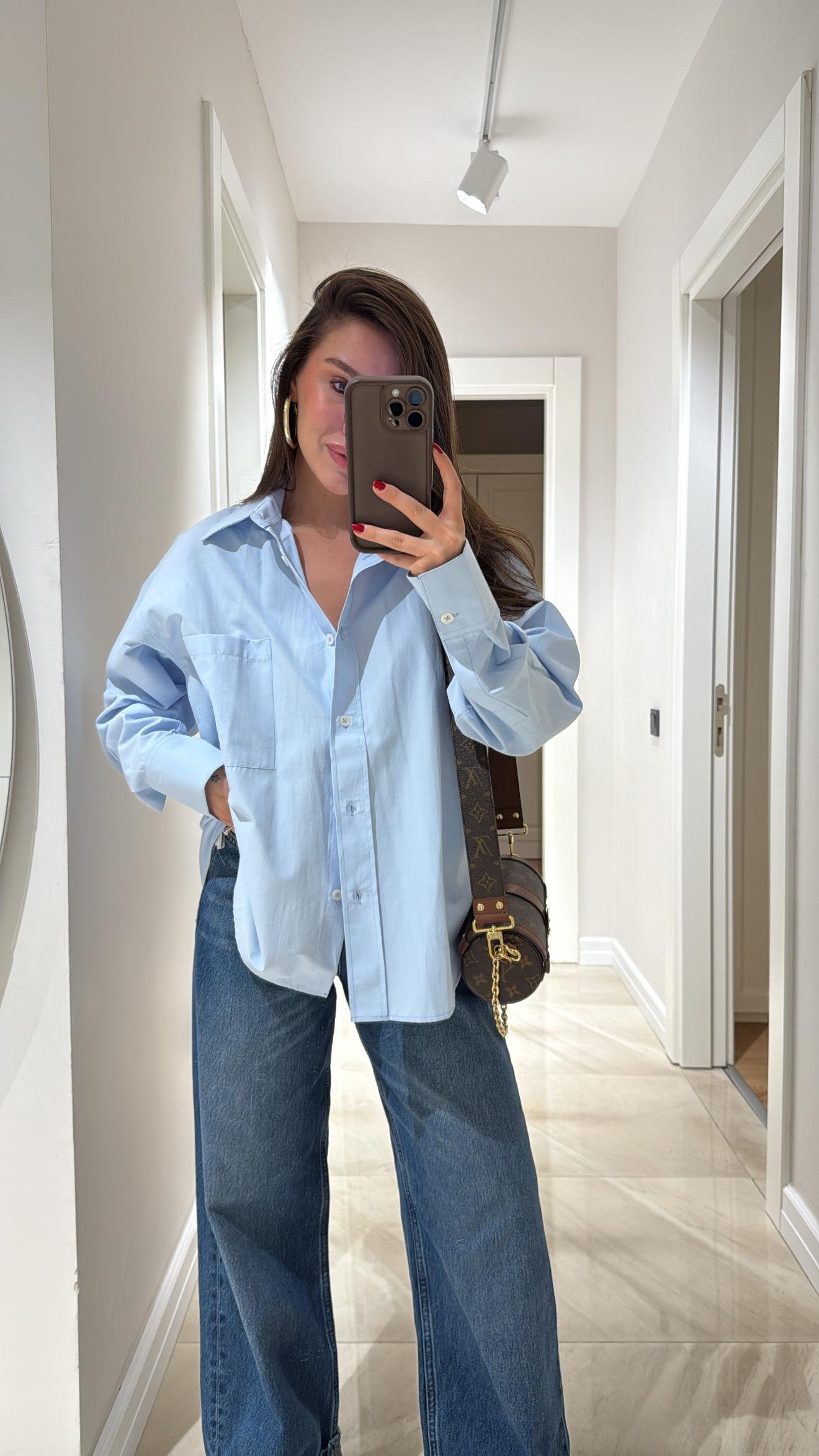 Buz Mavi Tek Cepli Poplin Kumaş Ravi Gömlek