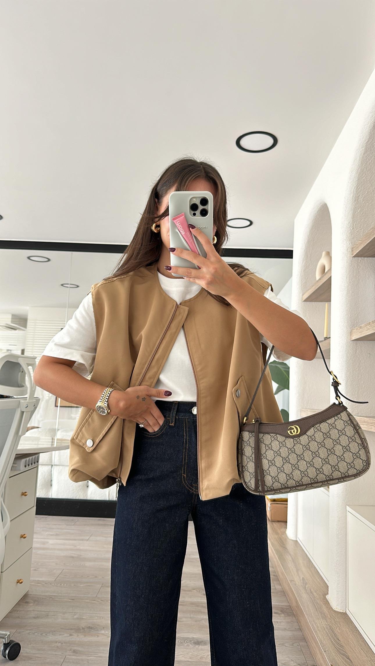 Camel Cep Detaylı Pileli Bomber Yelek