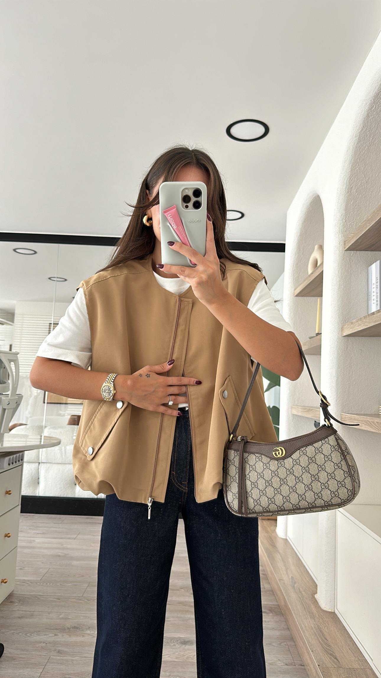 Camel Cep Detaylı Pileli Bomber Yelek