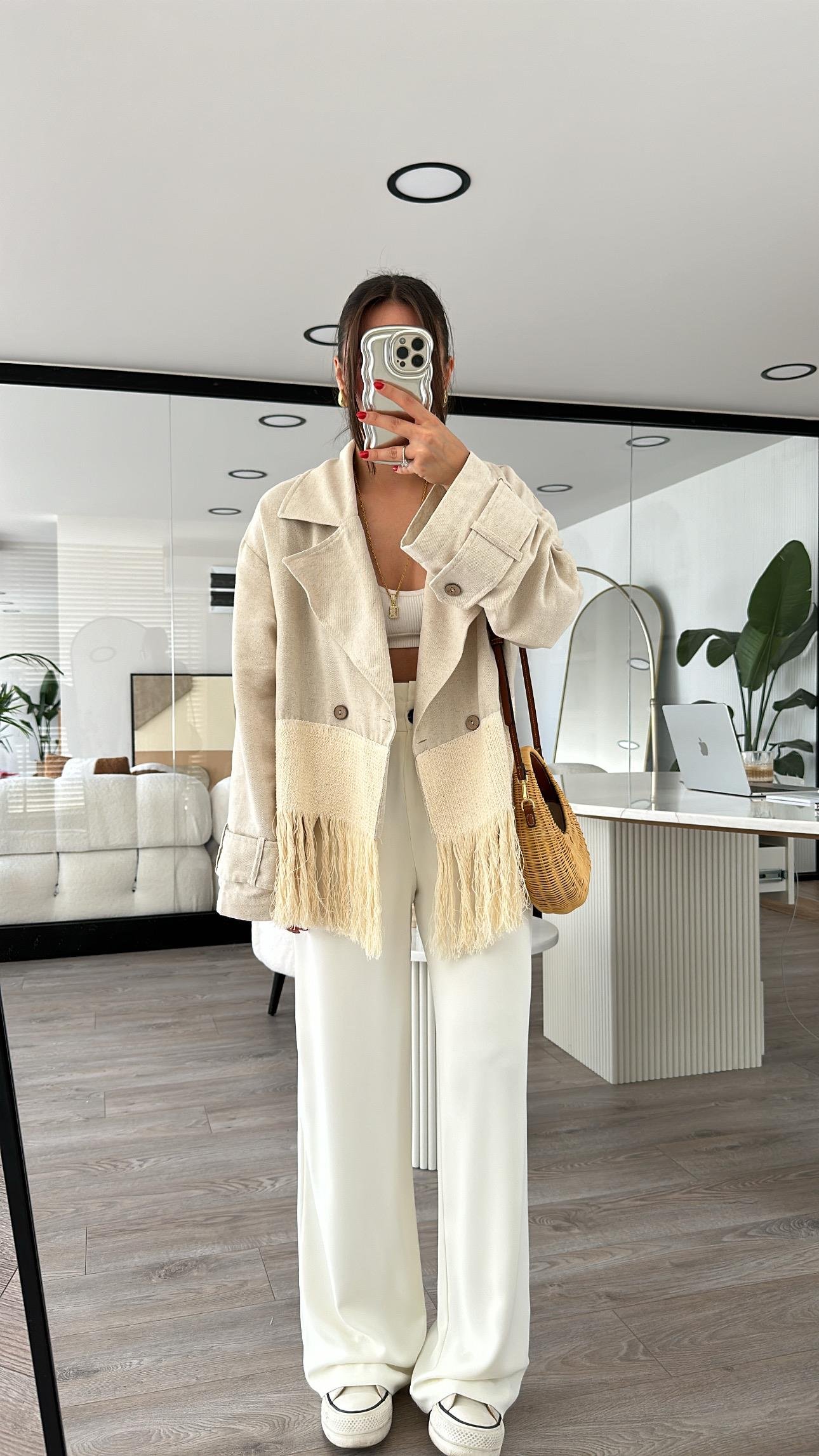 Ekru Bel Detaylı Marka Model Palazzo Pantolon