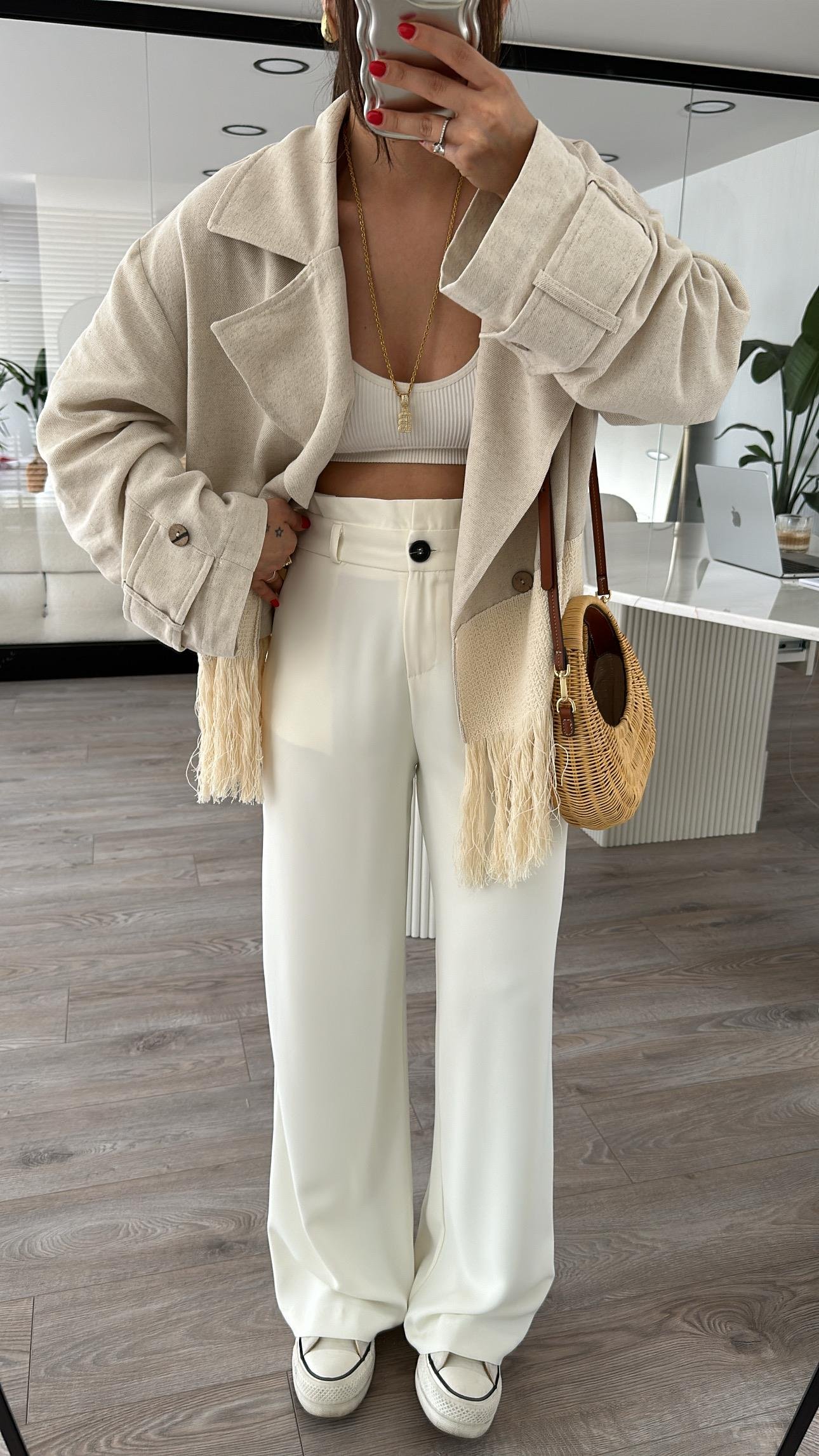 Ekru Bel Detaylı Marka Model Palazzo Pantolon