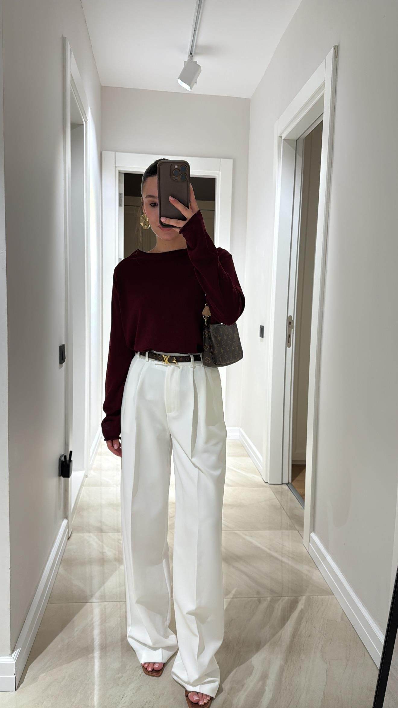 Ekru Bel Detaylı Premium Palazzo Pantolon