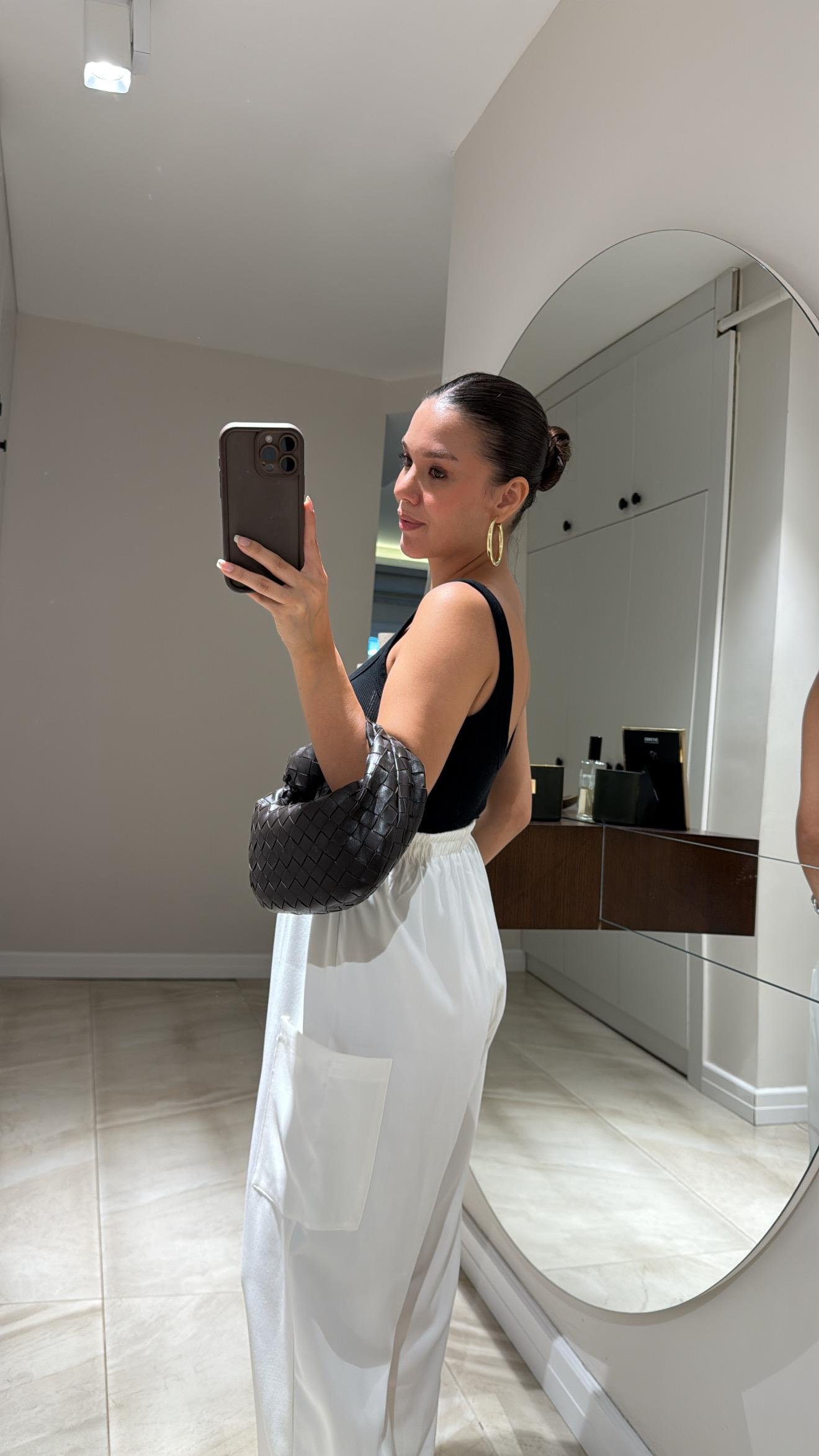 Ekru Cep Detaylı Şalvar Pantolon