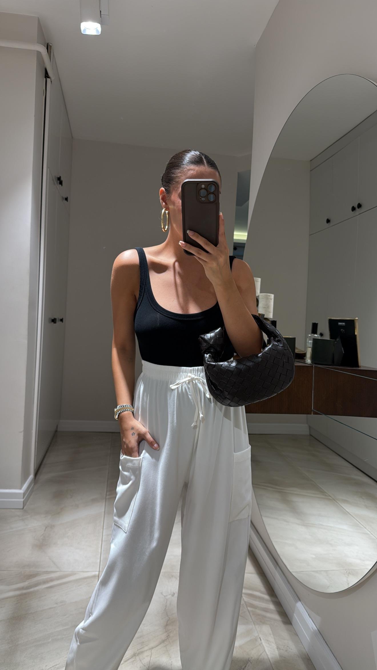 Ekru Cep Detaylı Şalvar Pantolon