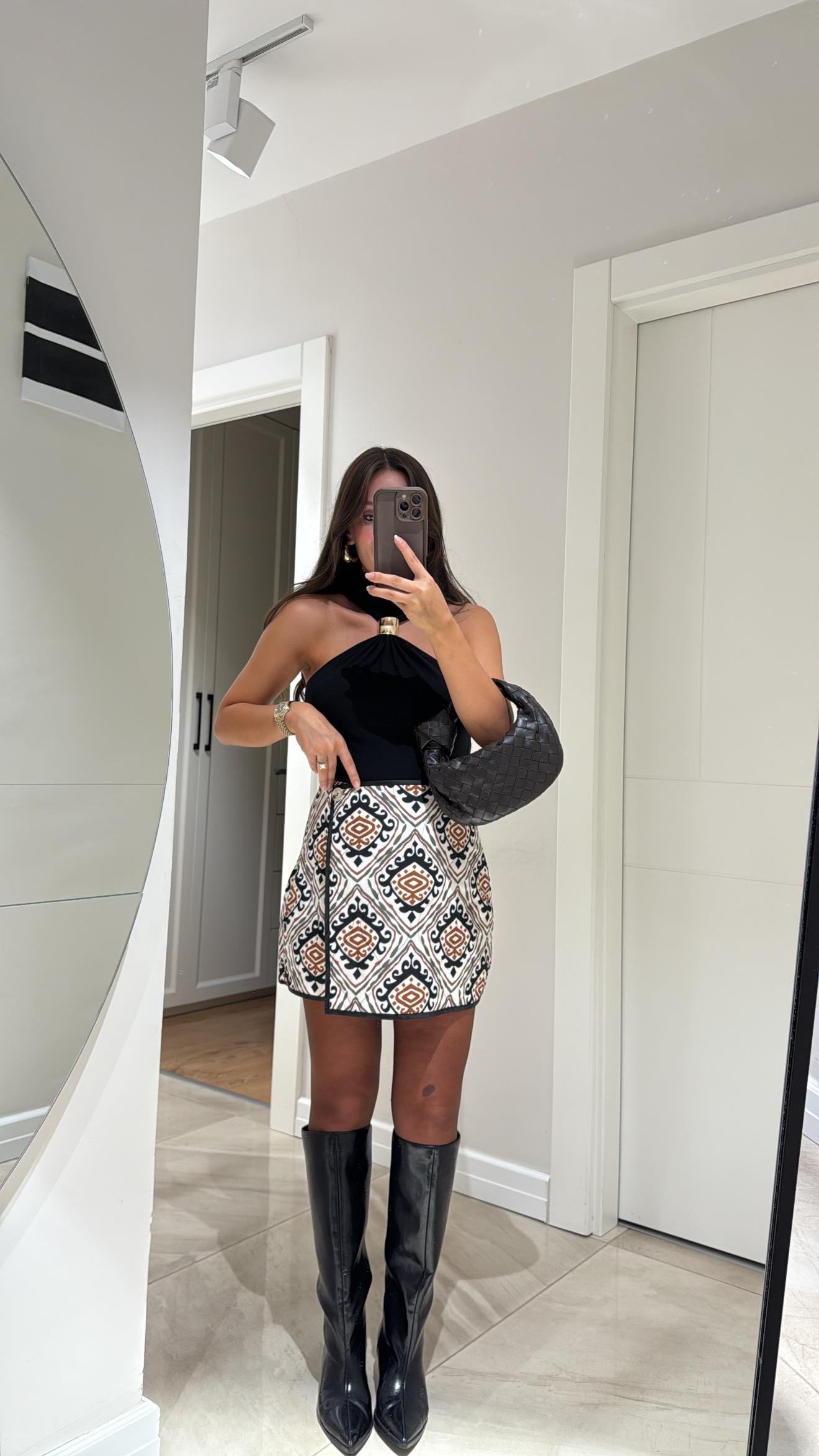 Ekru Çok Renkli Etnik Desen Şort Etek