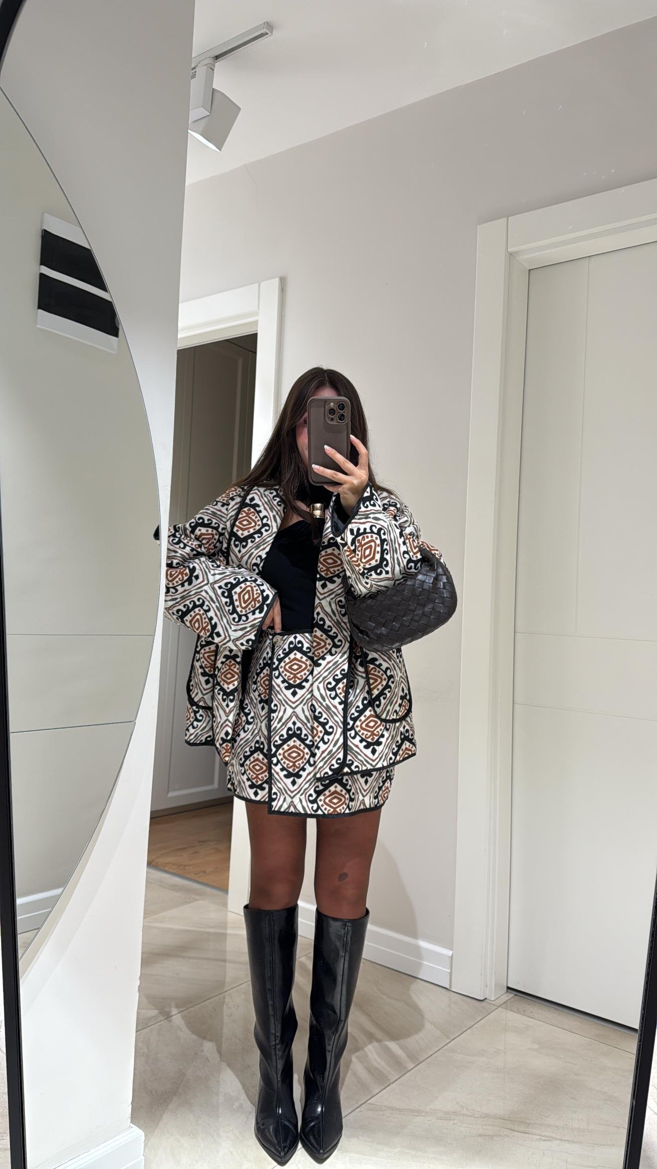 Ekru Çok Renkli Etnik Desen Şort Etek