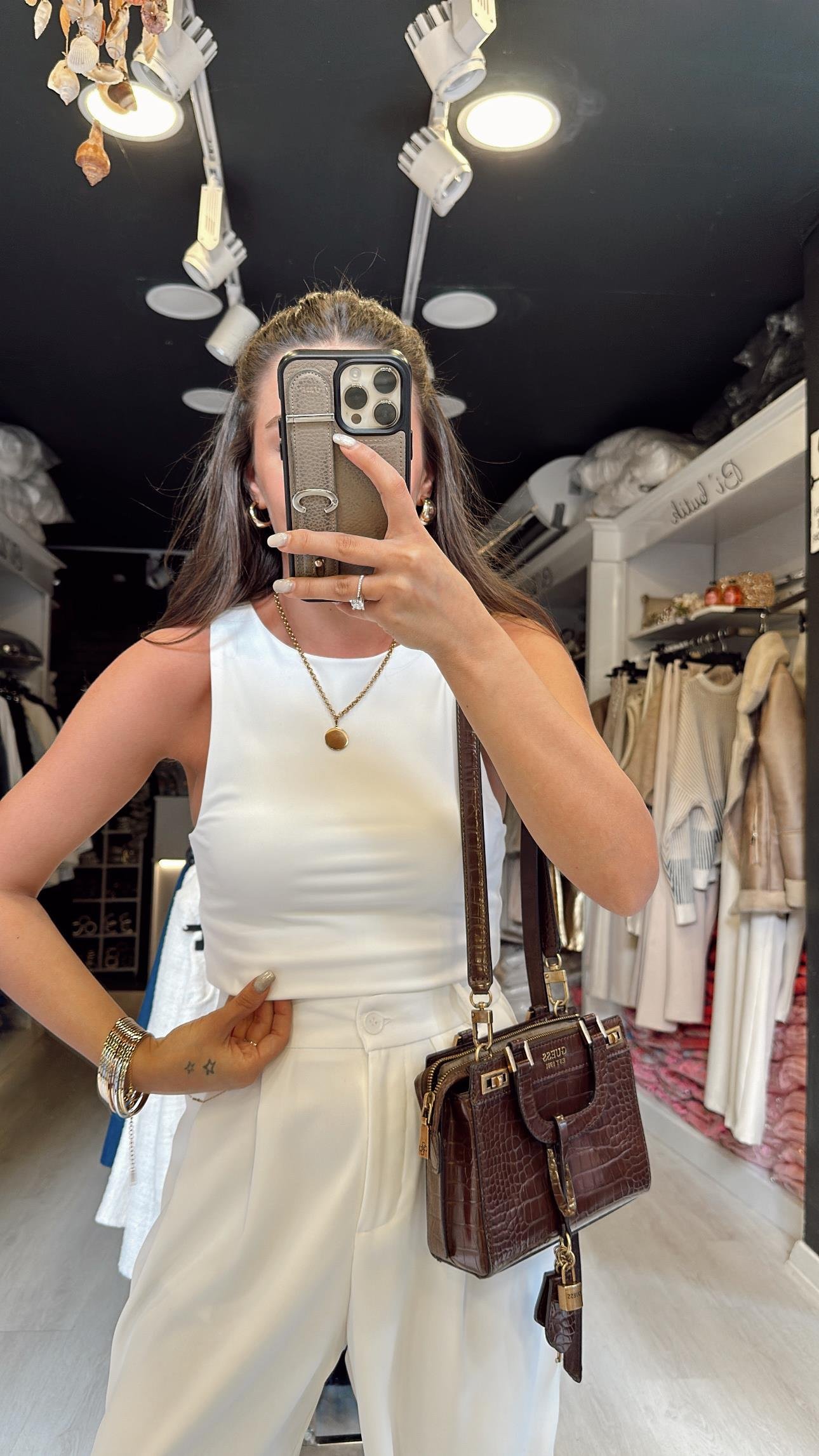 Ekru Halter Yaka Crop Bluz 