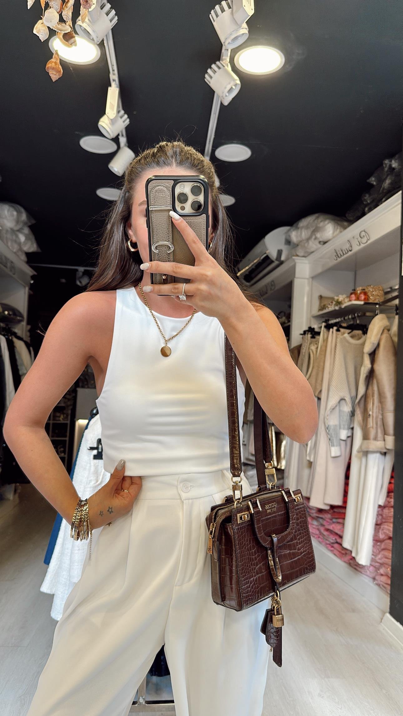 Ekru Halter Yaka Crop Bluz 