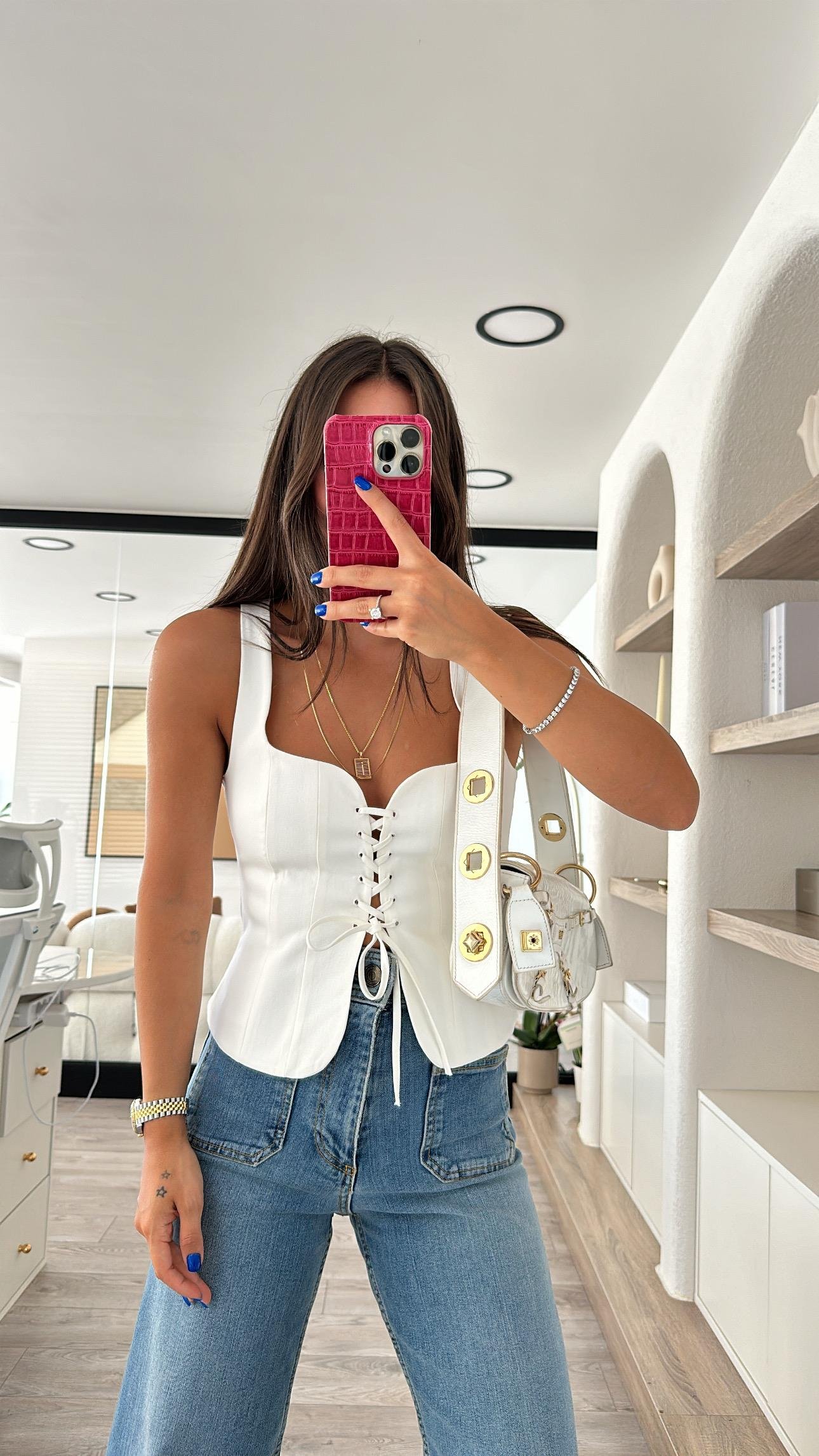 Ekru Kare Yaka Ön Bağlamalı Bluz 