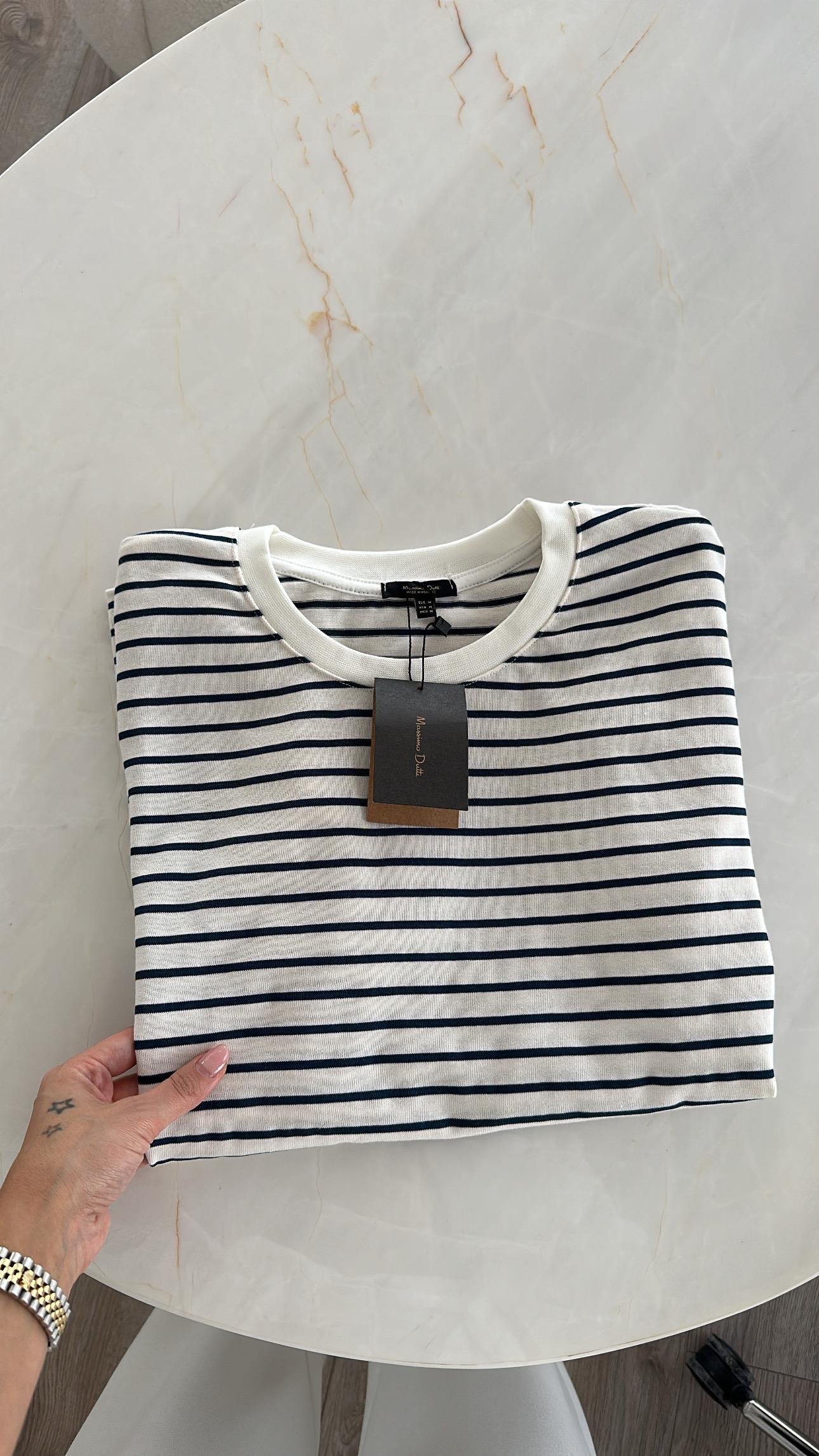 Ekru Lacivert Çizgili Marka Model İnce Sweat 