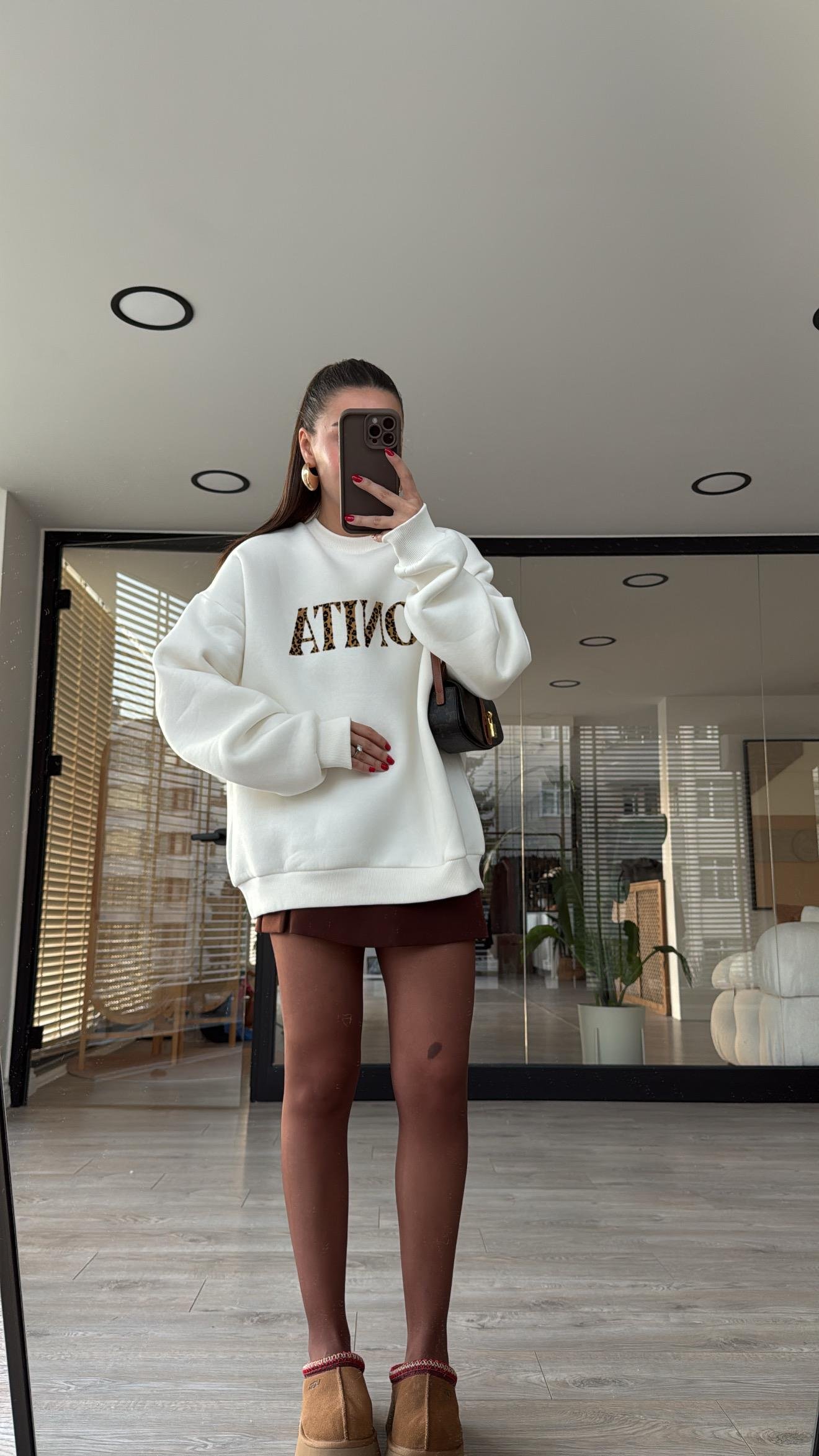 Ekru Leopar BONITA Yazılı Sweat