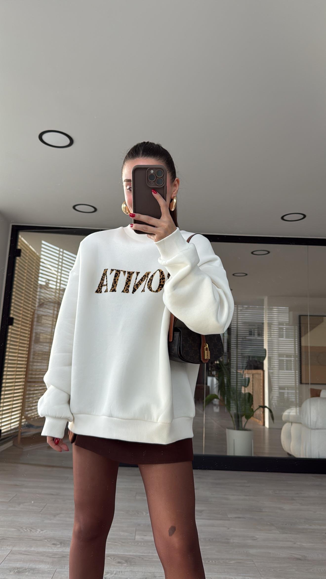 Ekru Leopar BONITA Yazılı Sweat