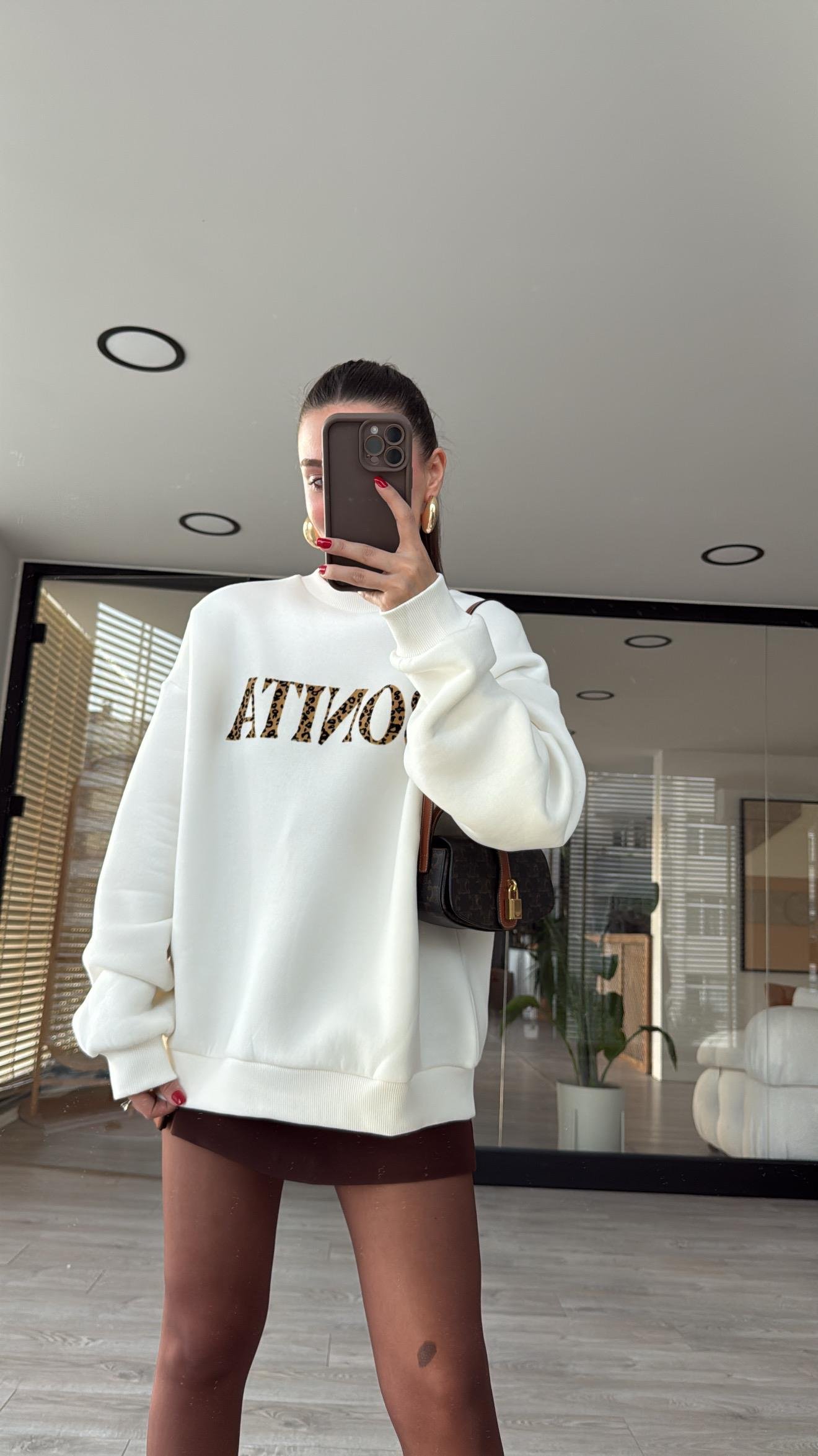 Ekru Leopar BONITA Yazılı Sweat