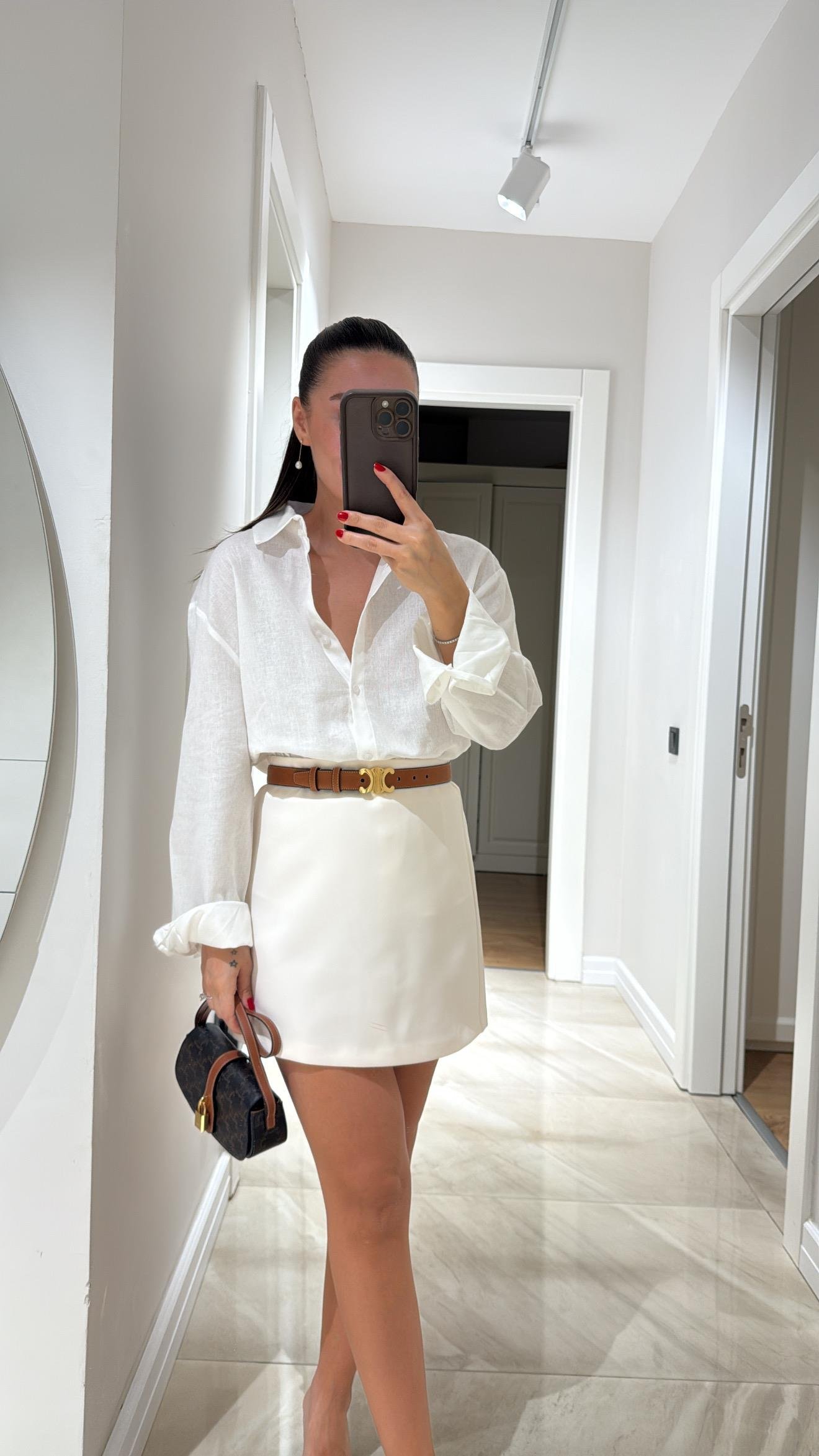 Ekru Ön Düğmeli Marka Model Keten Gömlek