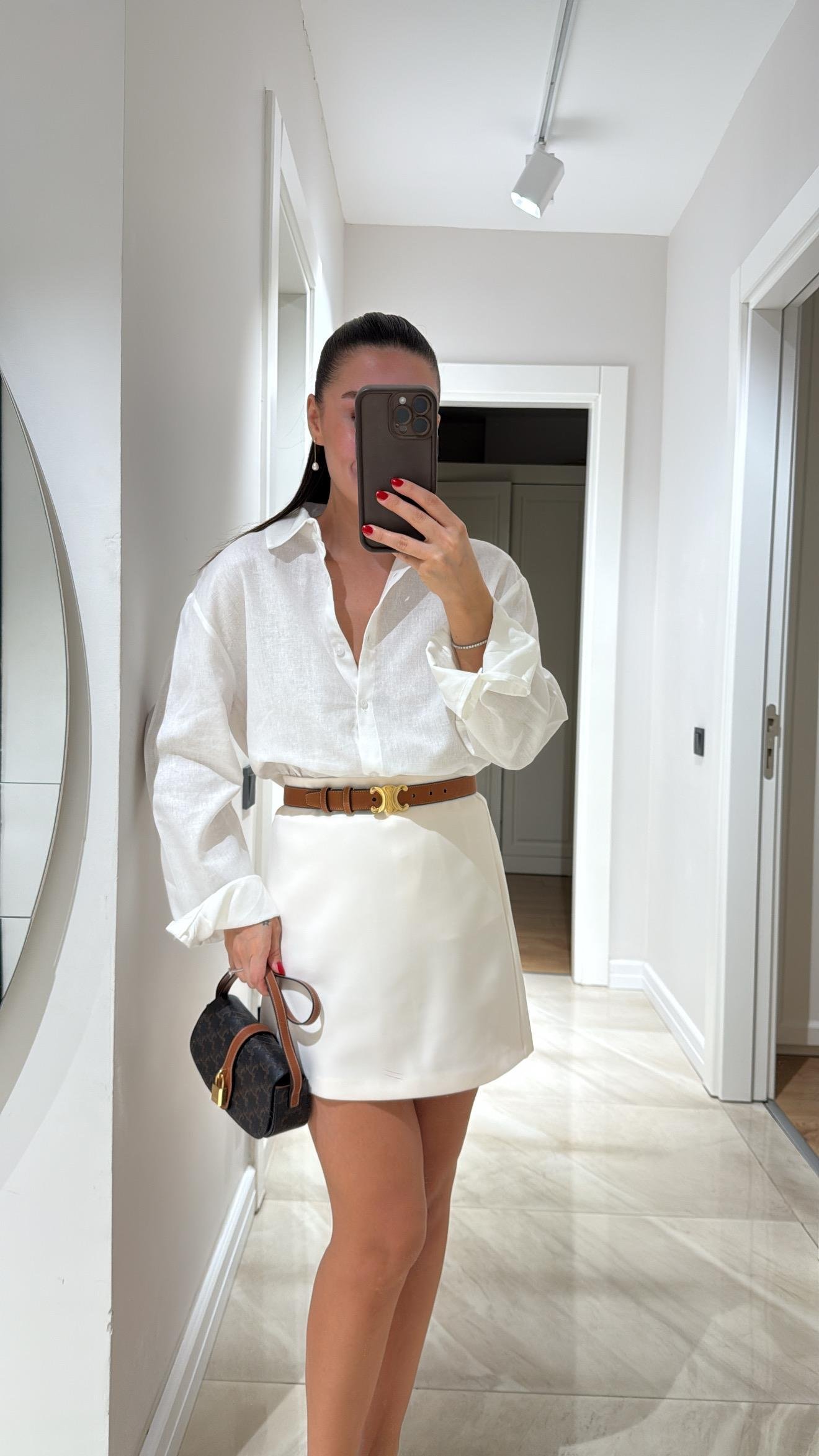 Ekru Ön Düğmeli Marka Model Keten Gömlek