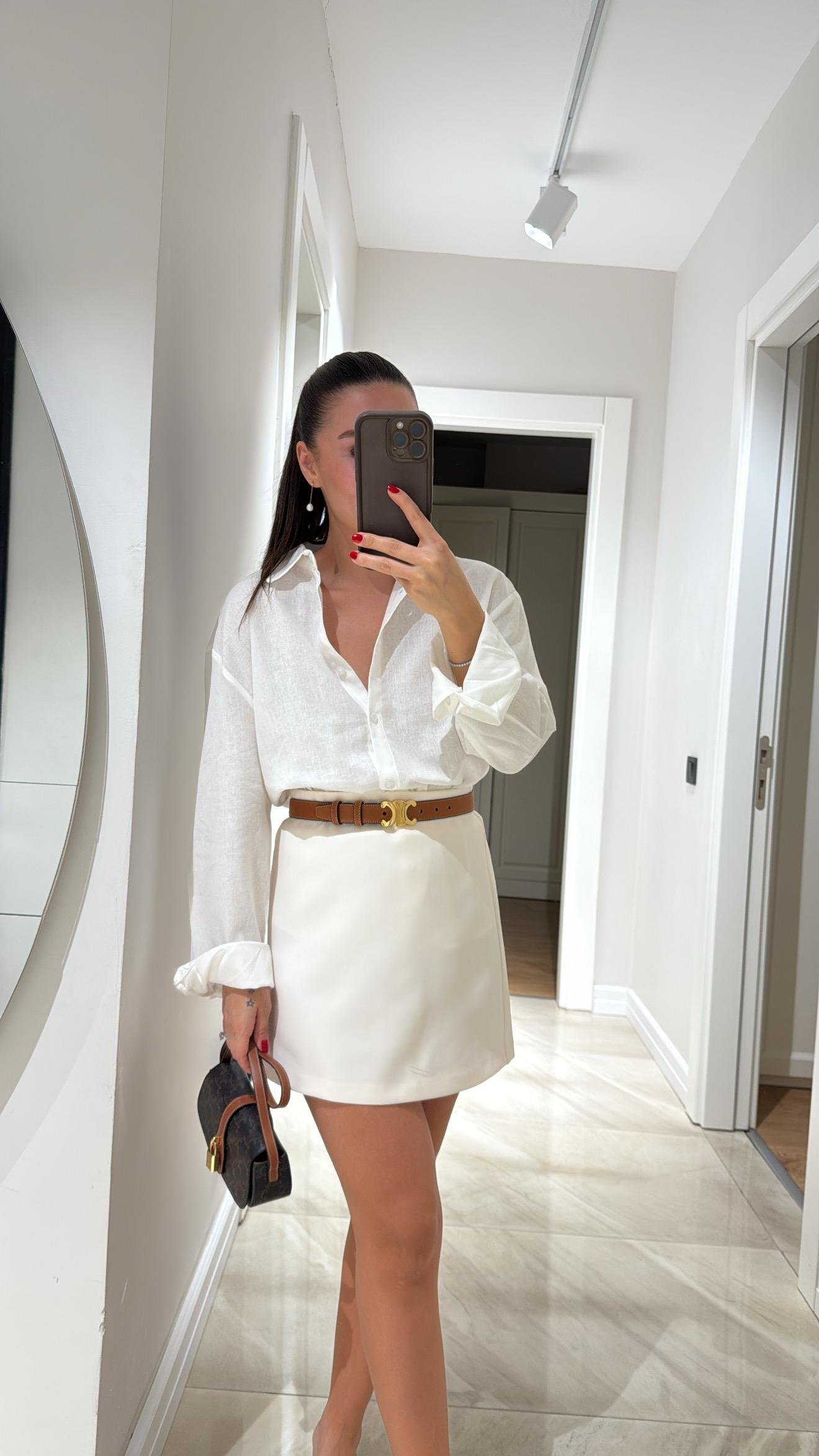 Ekru Ön Düğmeli Marka Model Keten Gömlek