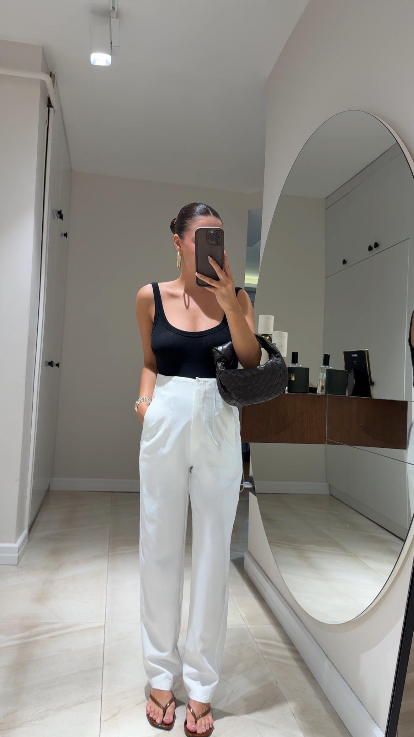 Ekru Pens Detaylı Havuç Pantolon