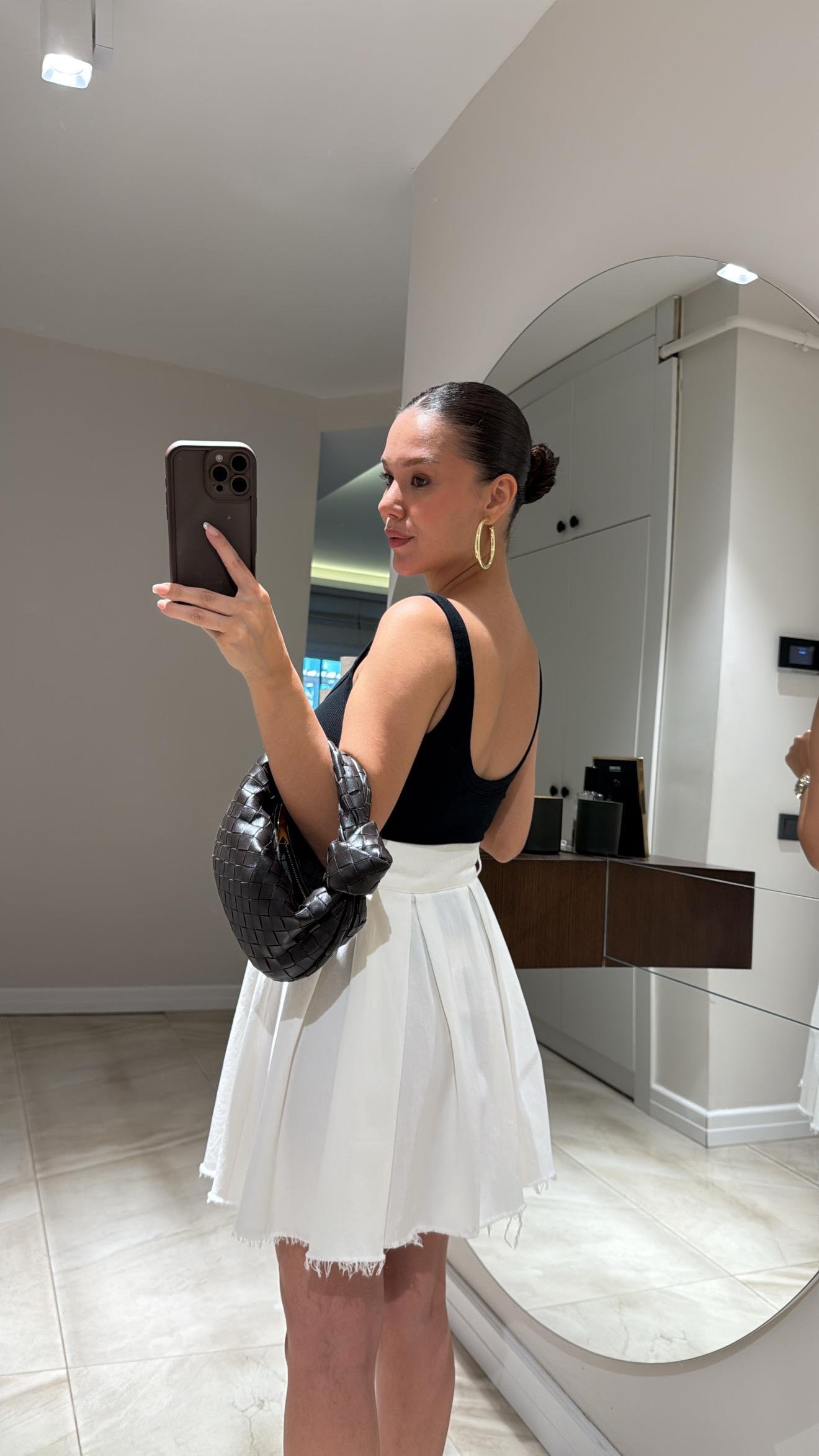 Ekru Pileli Keten Ravi Etek