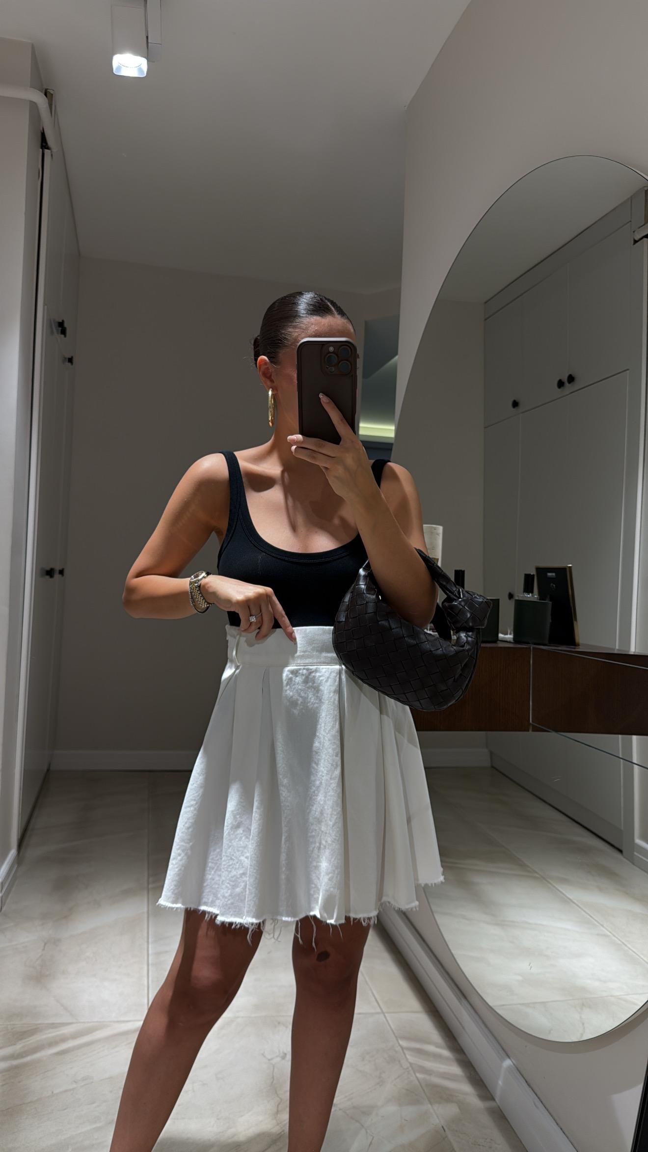 Ekru Pileli Keten Ravi Etek