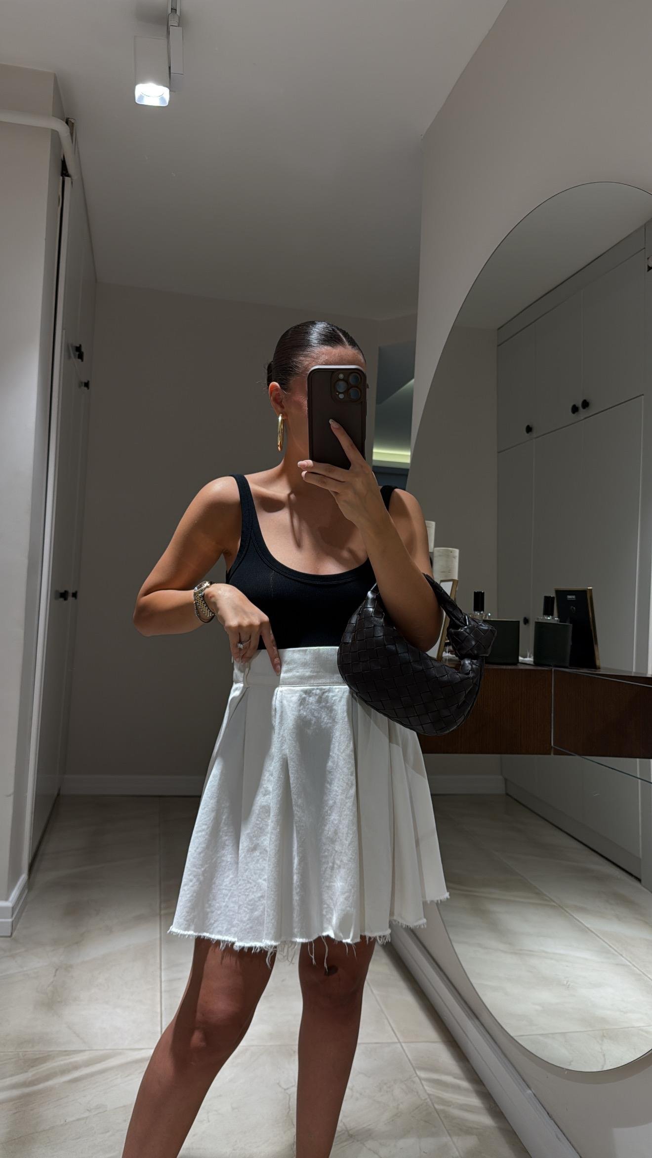 Ekru Pileli Keten Ravi Etek