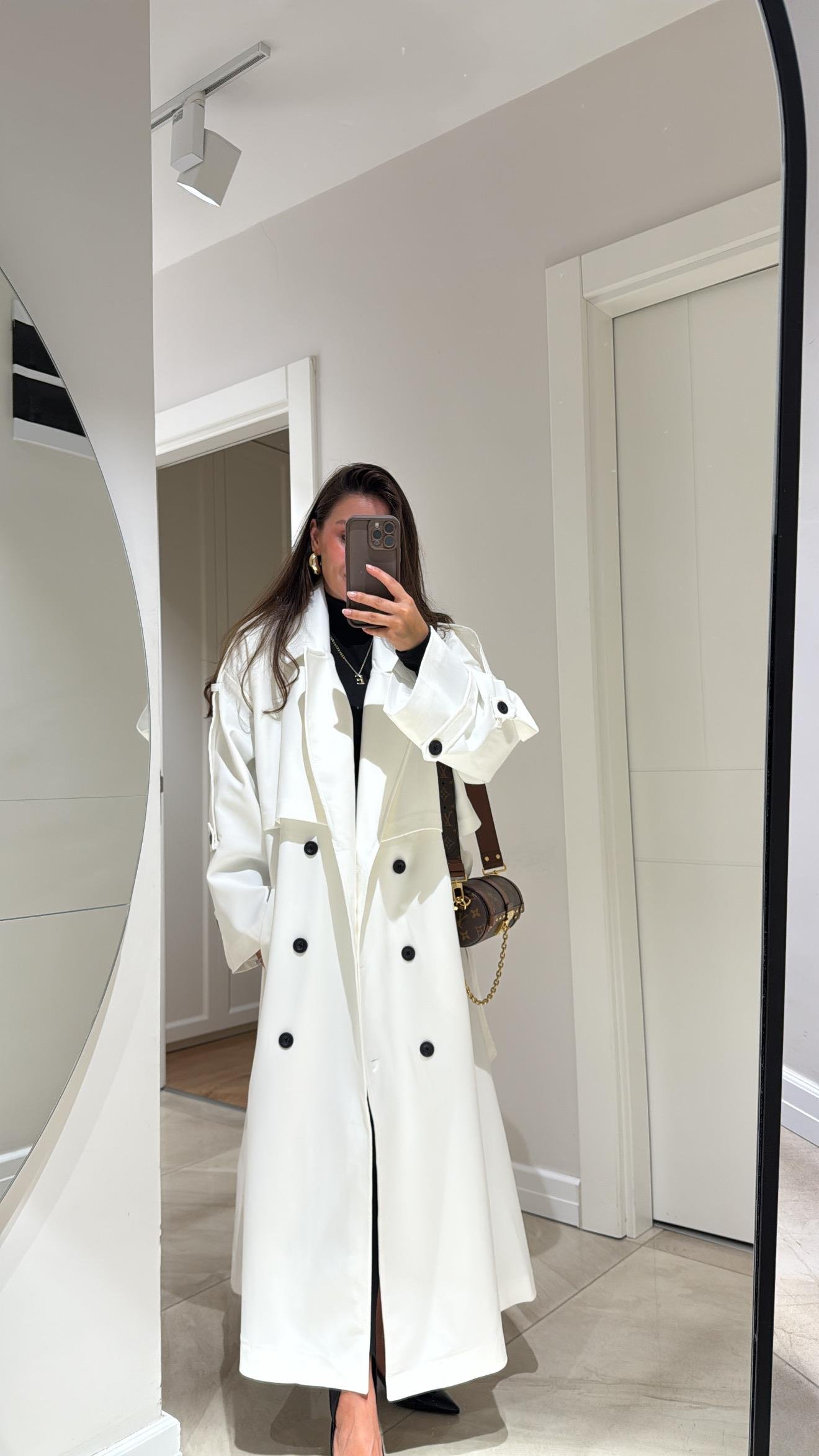 Ekru Tokalı Premium Oversize Trenç 