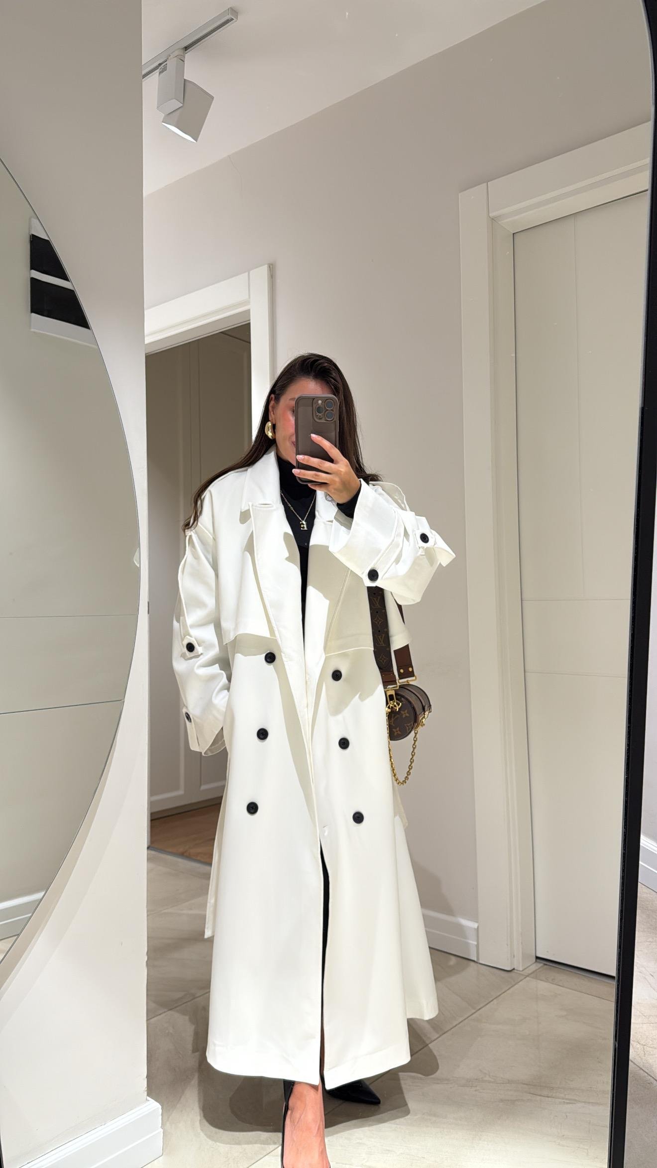 Ekru Tokalı Premium Oversize Trenç 
