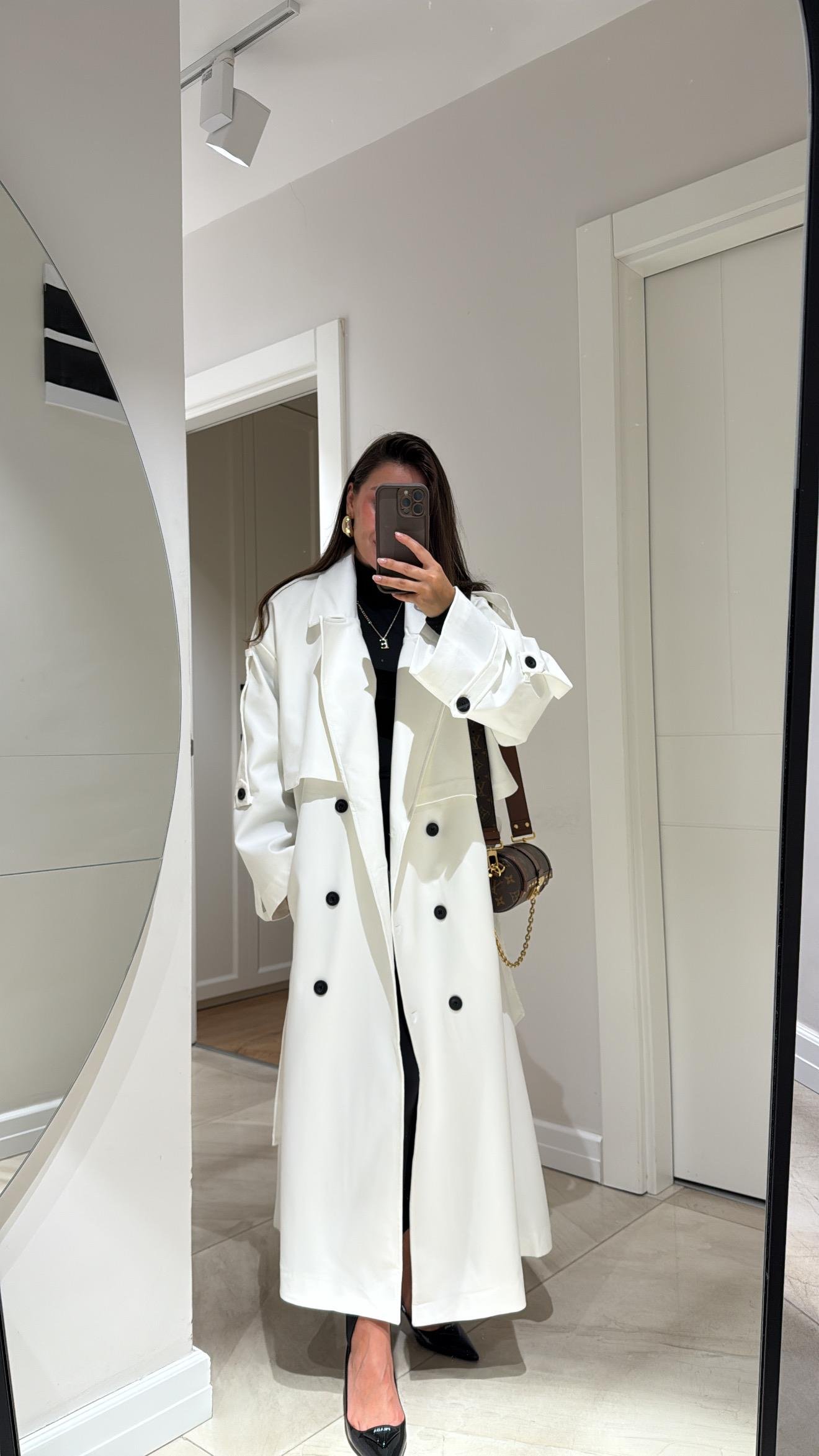 Ekru Tokalı Premium Oversize Trenç 