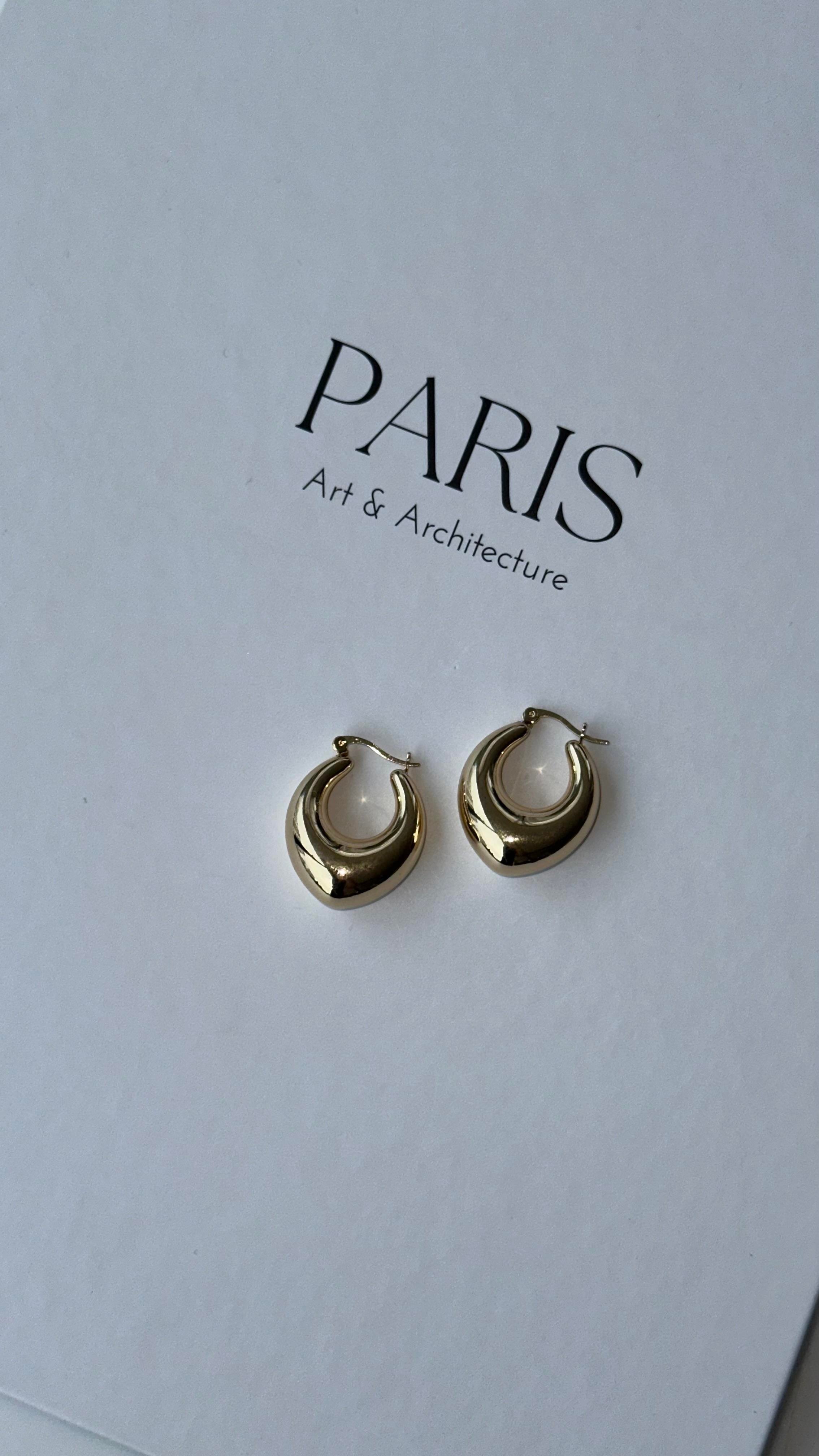 Gold Asimetrik Oval Küpe