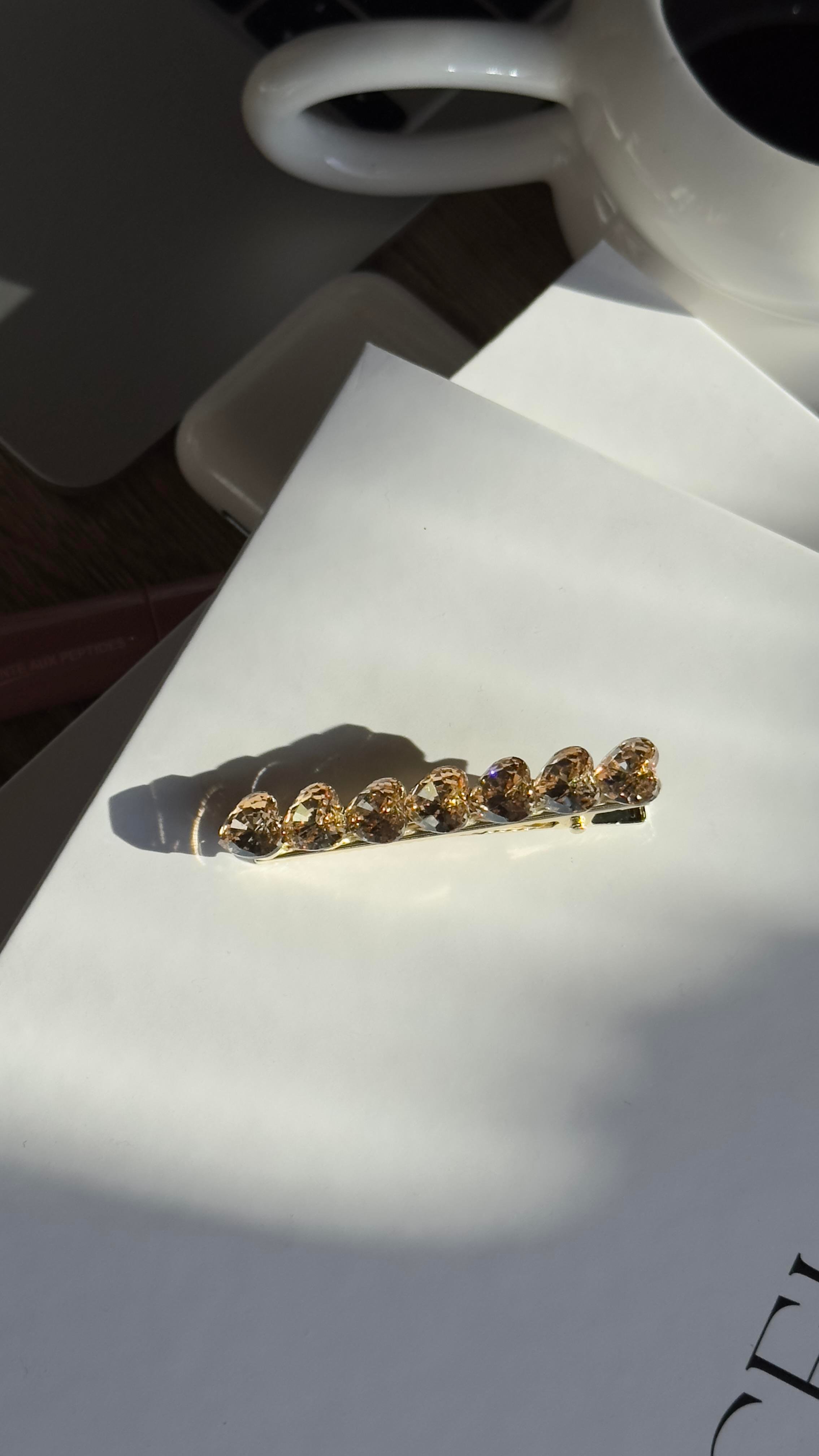 Gold Bej Kalpli Taşlı Pens Toka 