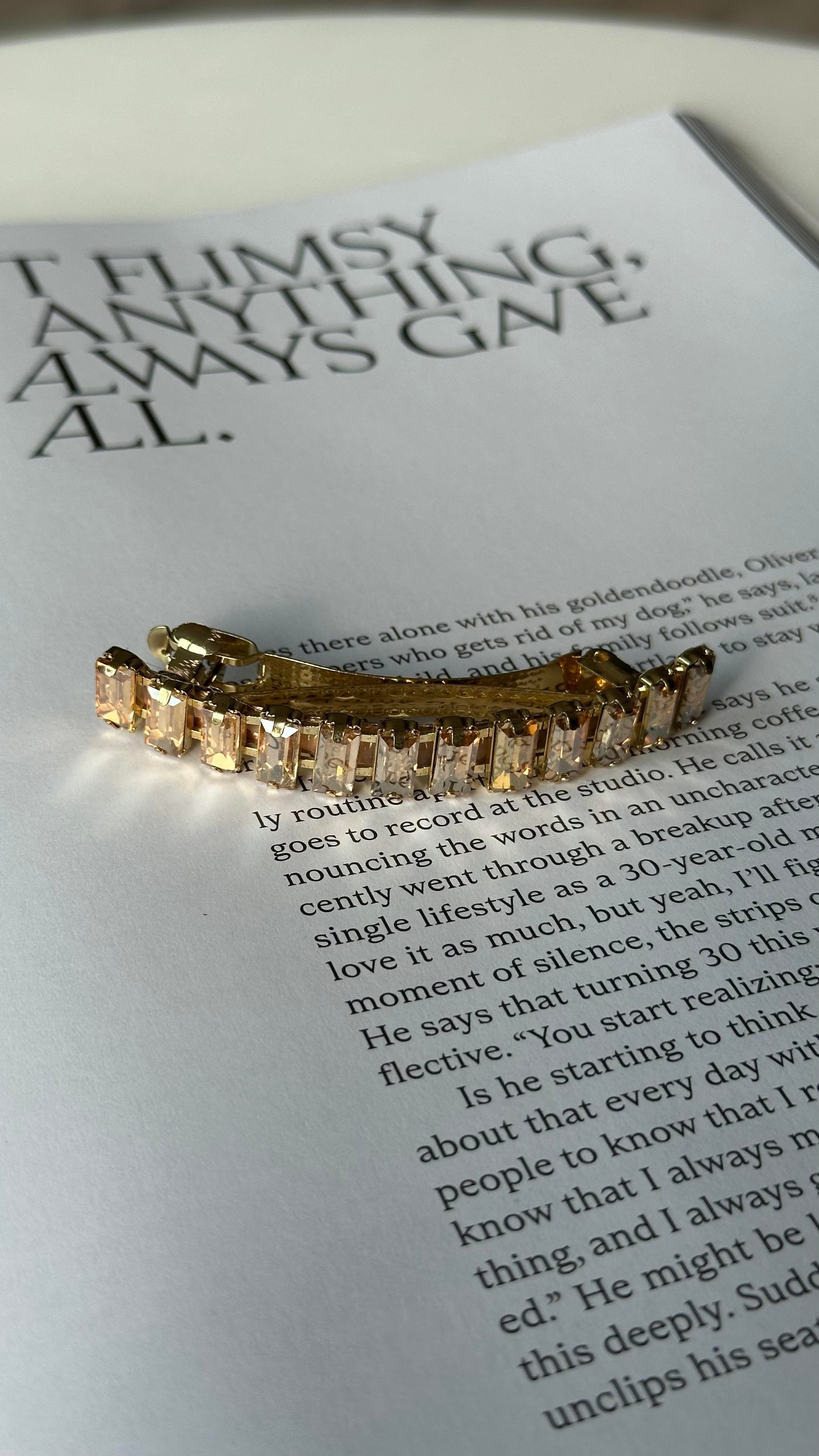 Gold Bej Renk Dikdörtgen Taşlı Klipsli Toka