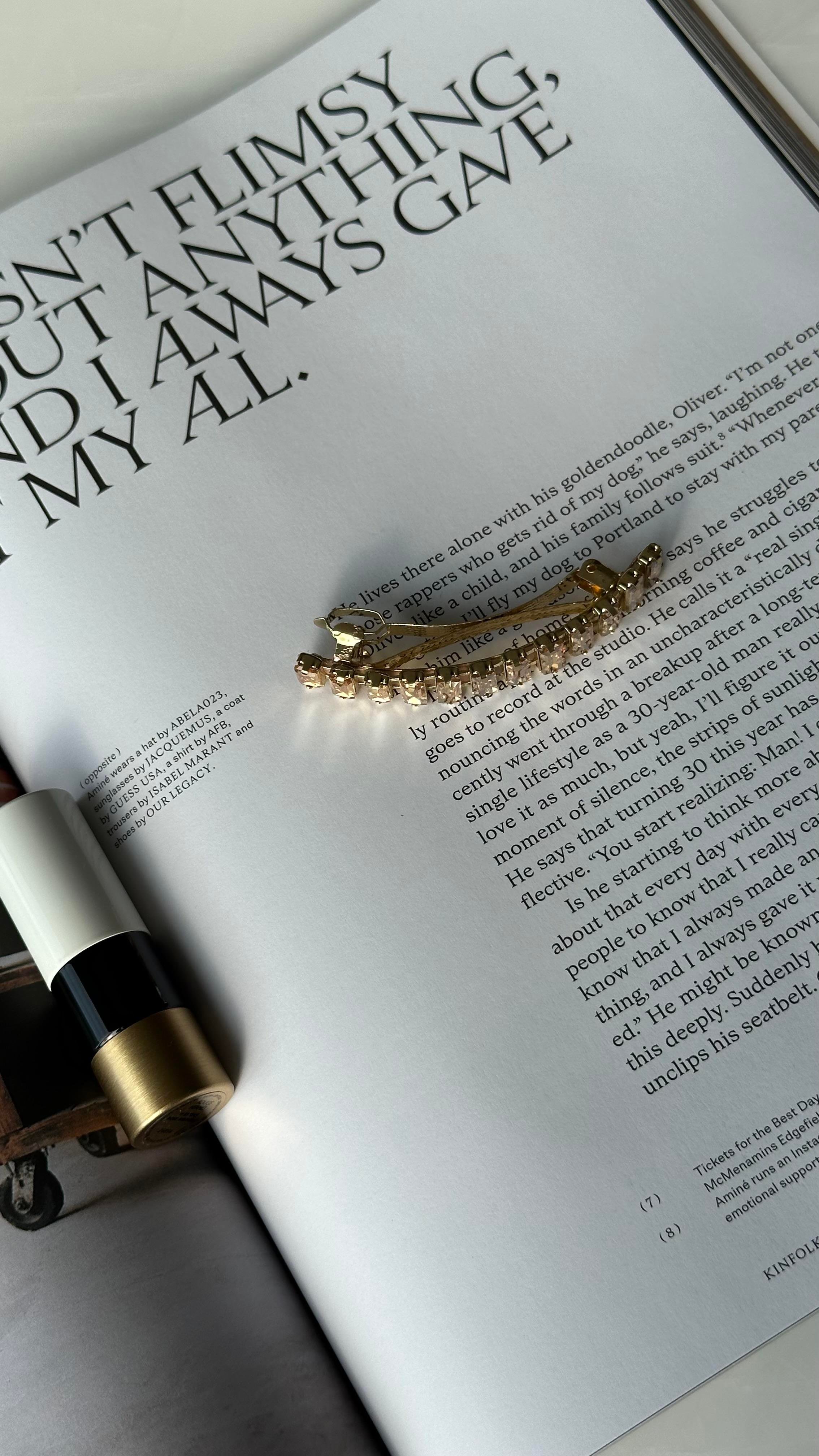 Gold Bej Renk Dikdörtgen Taşlı Klipsli Toka