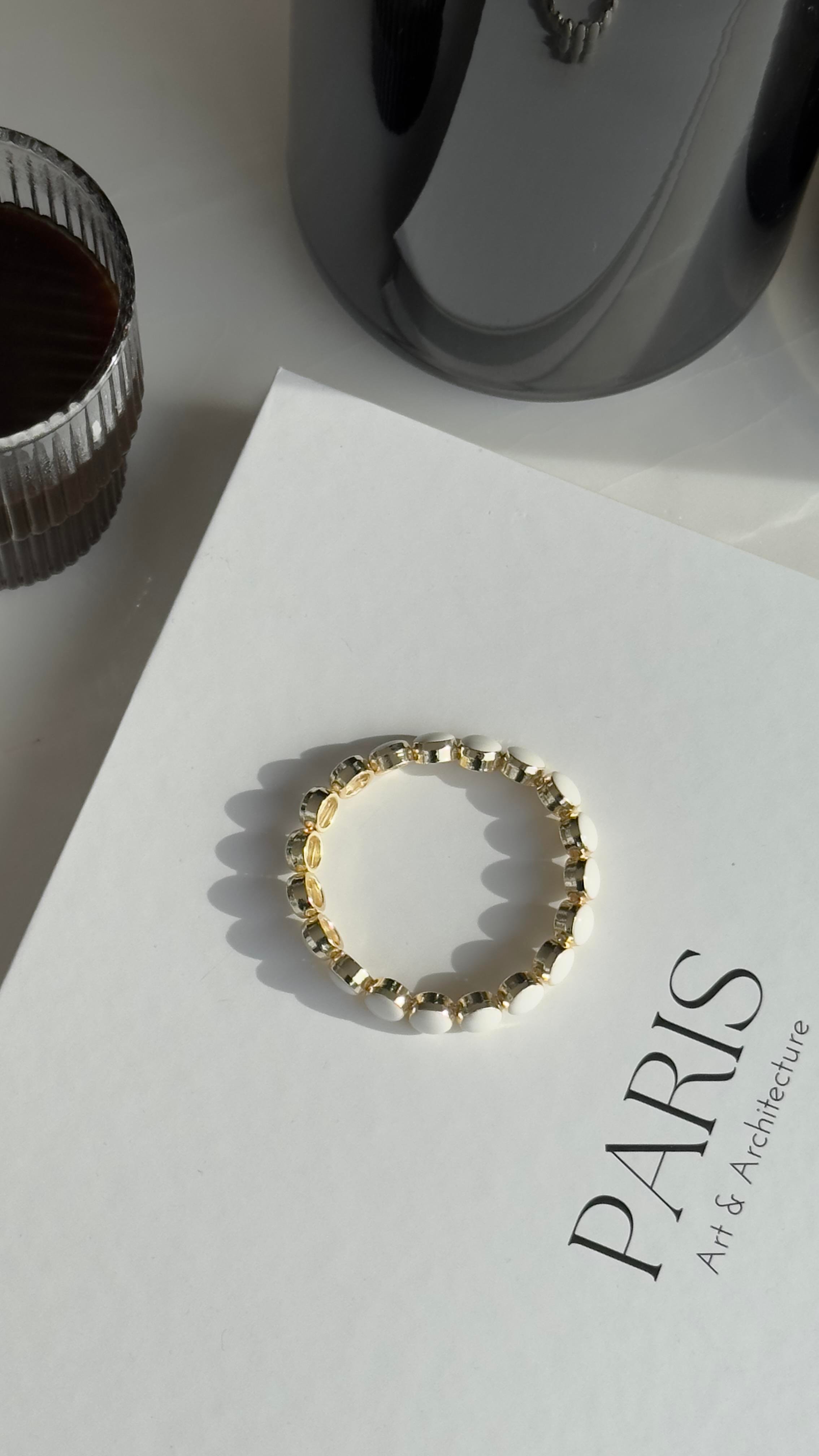 Gold Beyaz Lastikli Bileklik