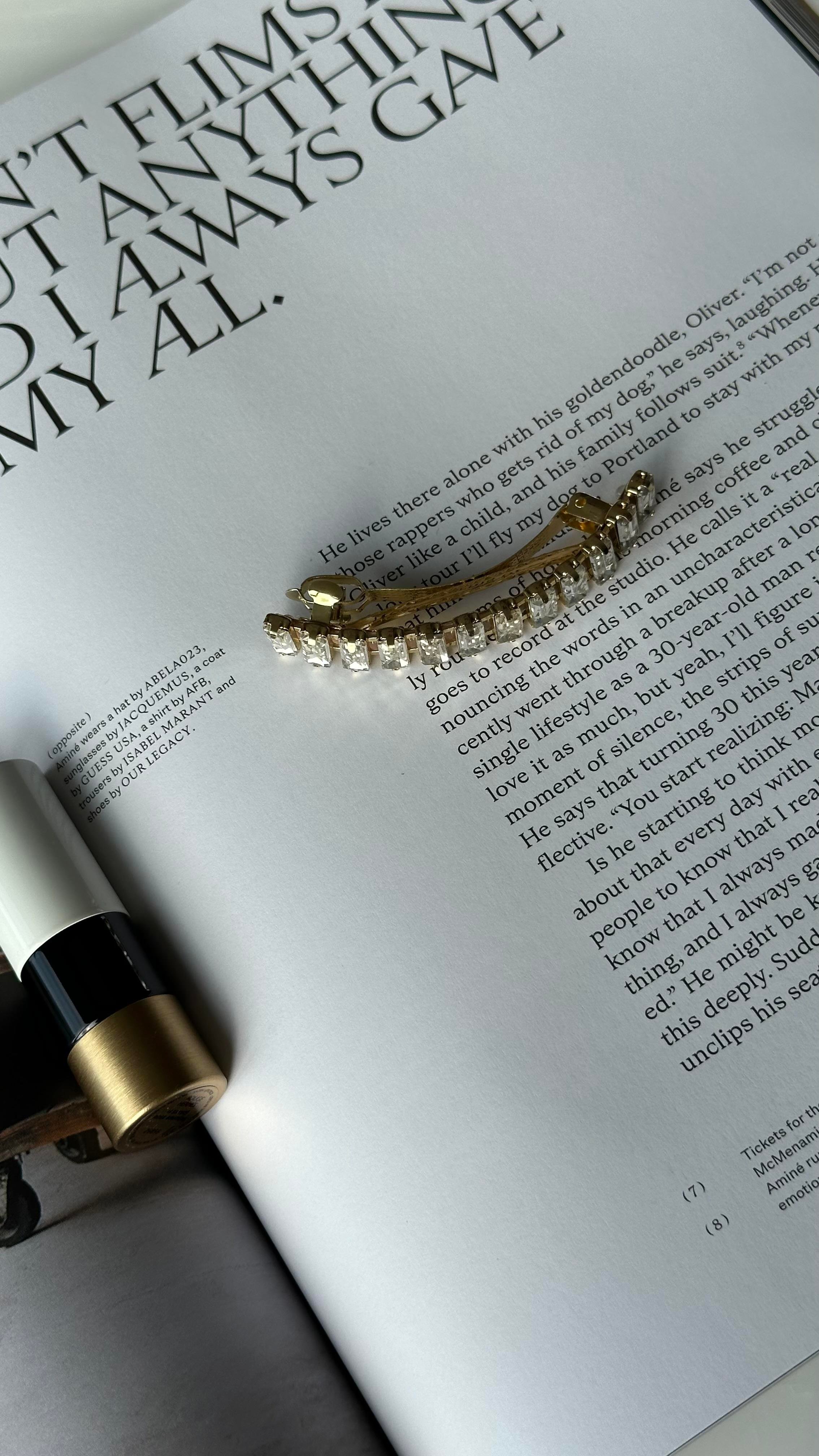 Gold Beyaz Renk Dikdörtgen Taşlı Klipsli Toka