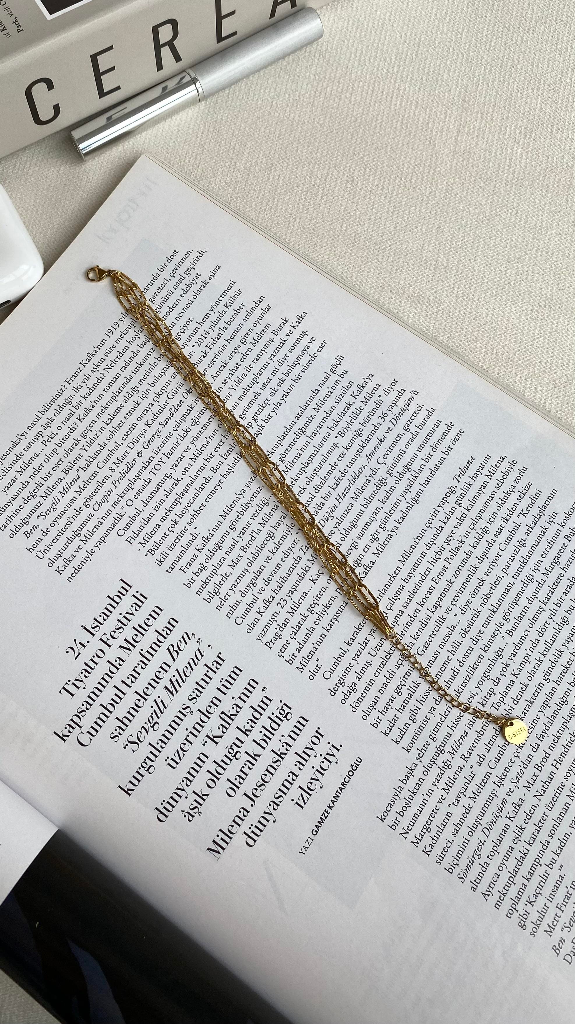 Gold Dikdörtgen Zincir Bileklik 