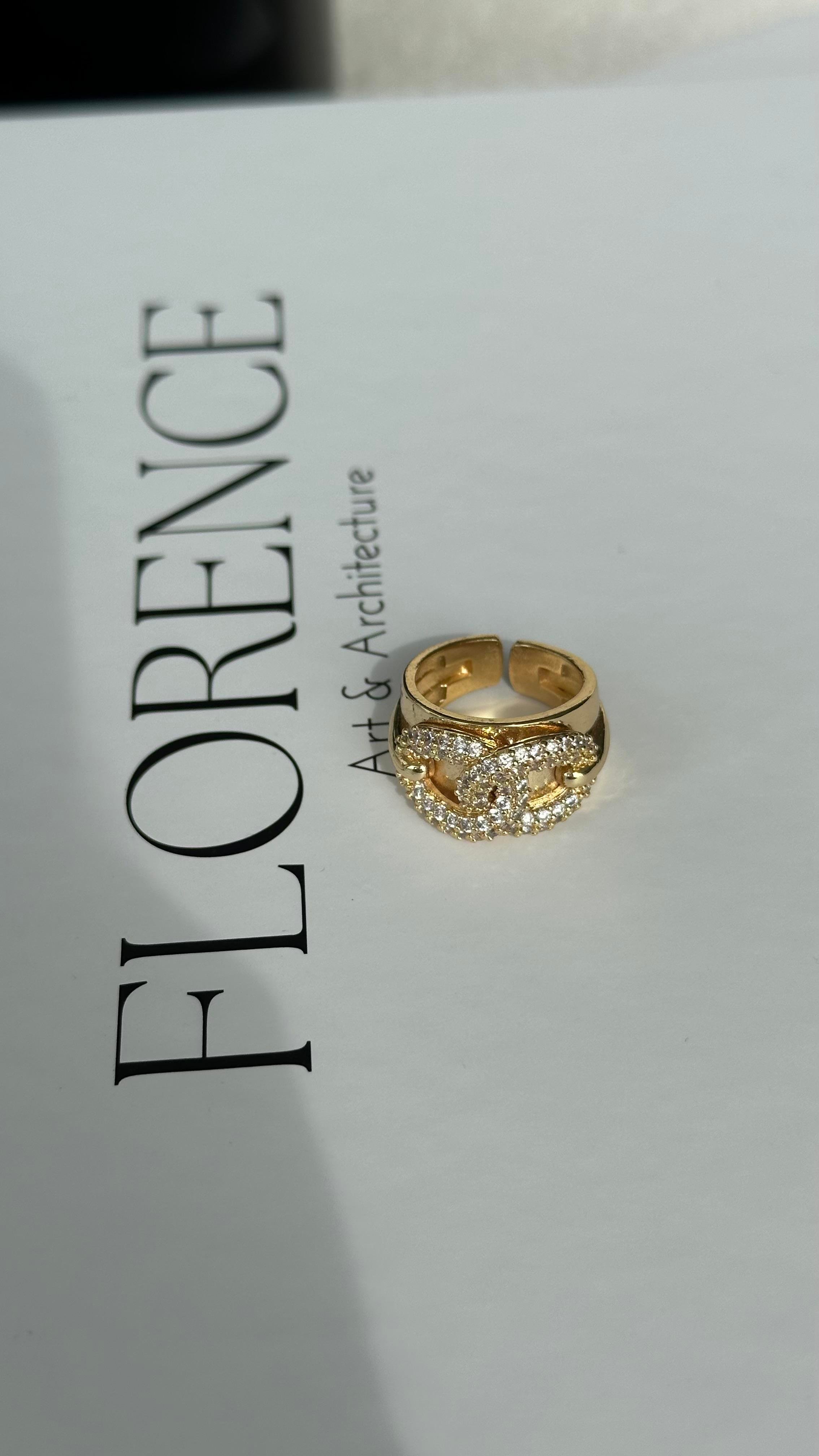 Gold Taşlı Ayarlanabilir Yüzük