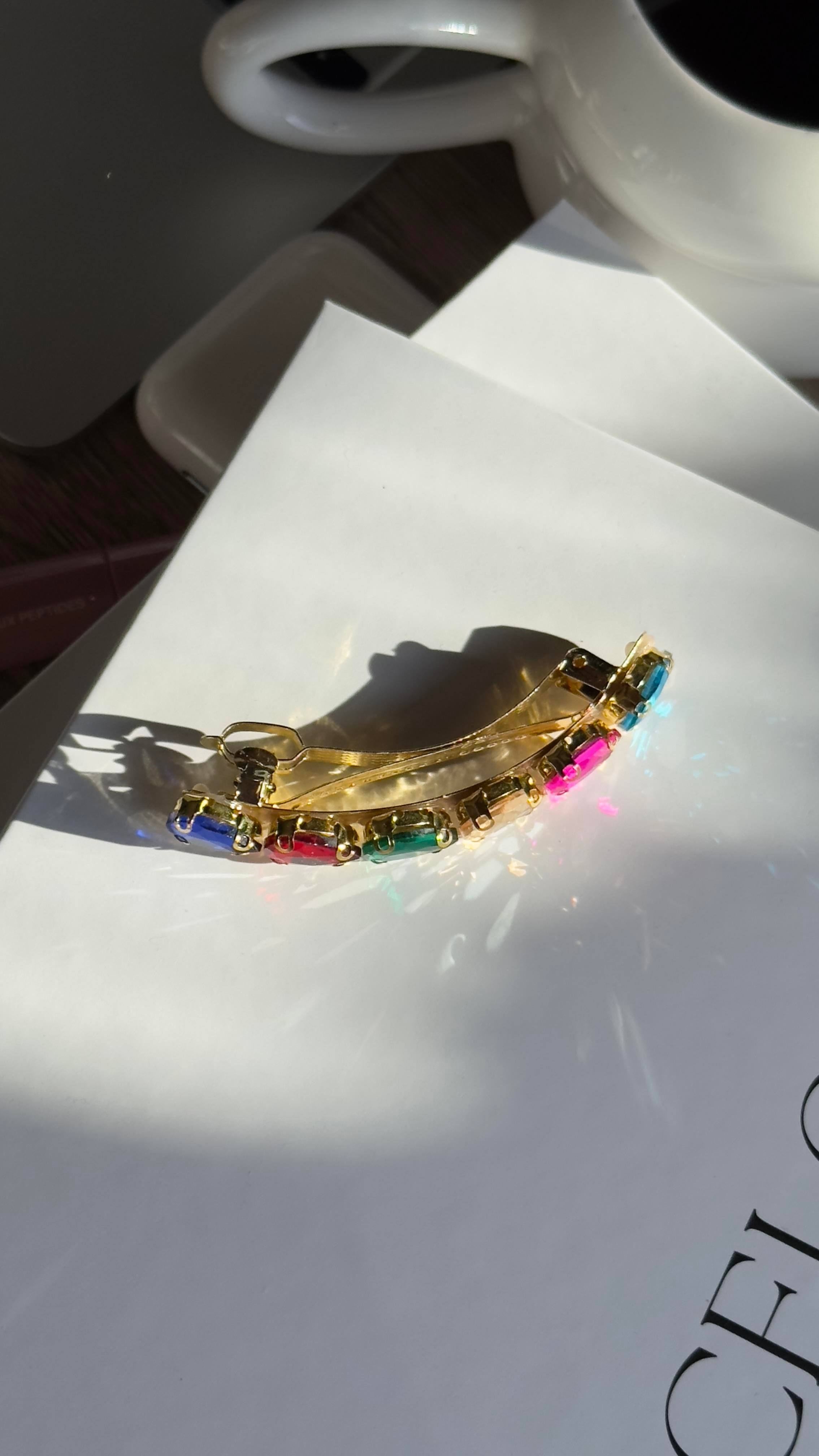 Gold Fuşya Damla Taşlı Klipsli Toka 