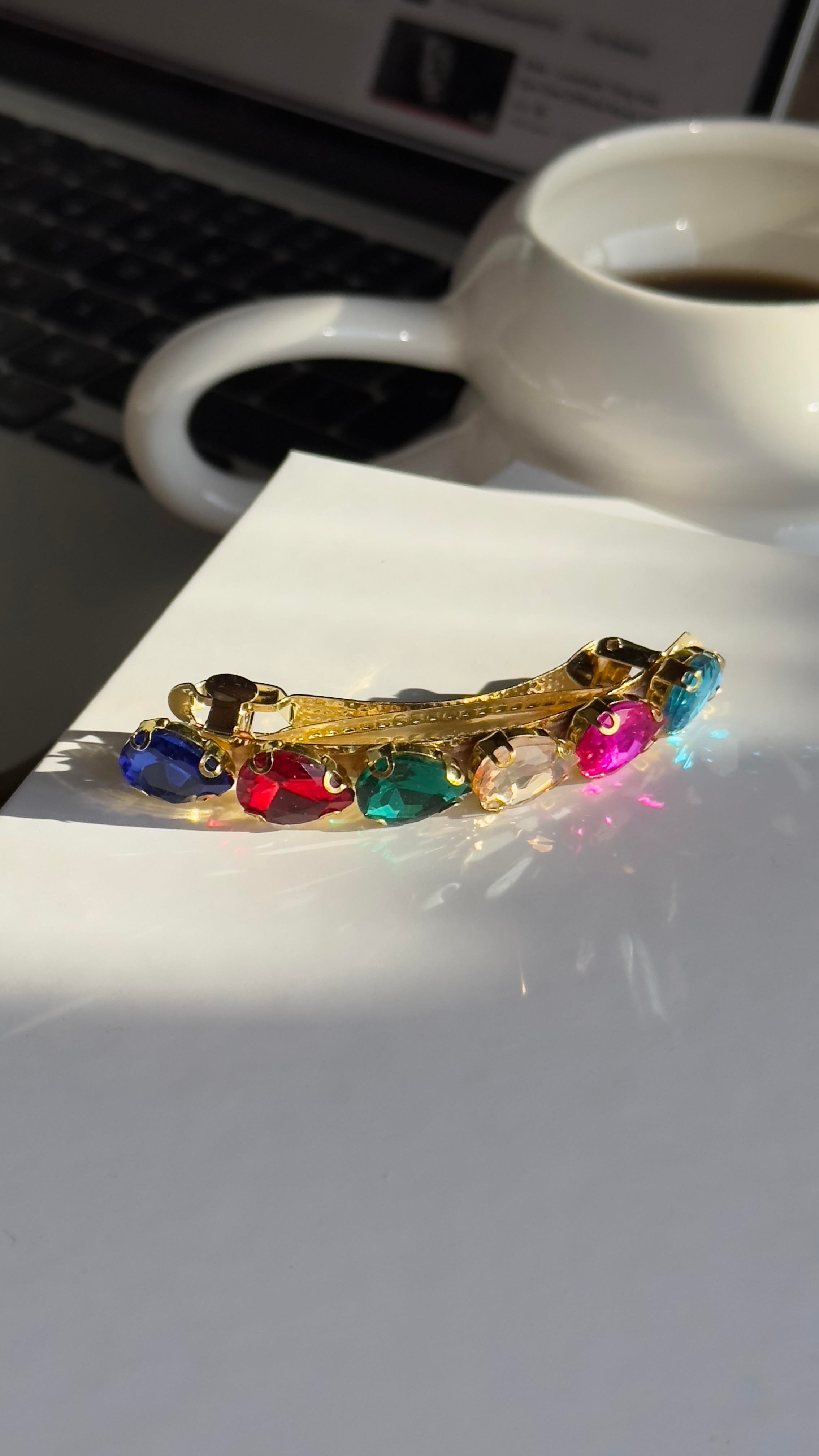 Gold Fuşya Damla Taşlı Klipsli Toka 