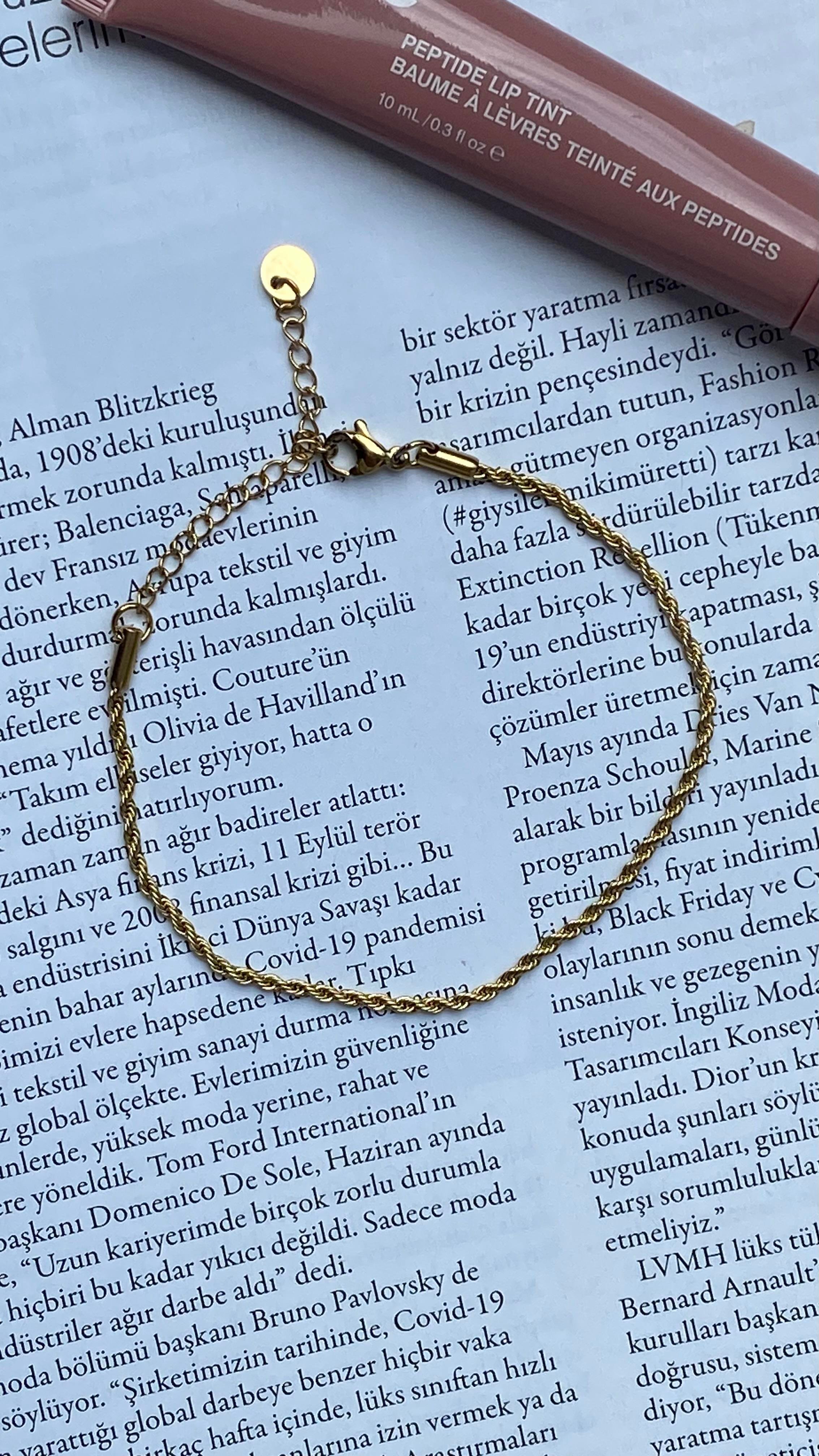 Gold İnce Burgu Çelik Bileklik