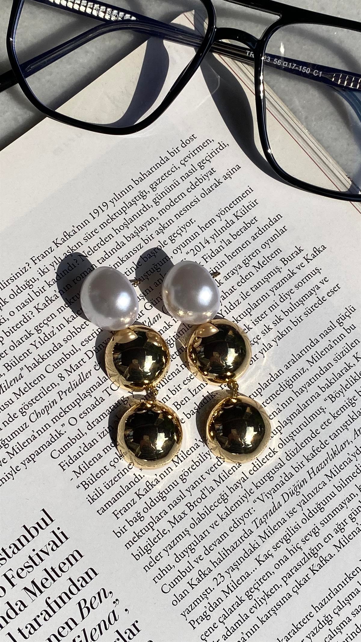 Gold İnci 3 Toplu Salkım Küpe 