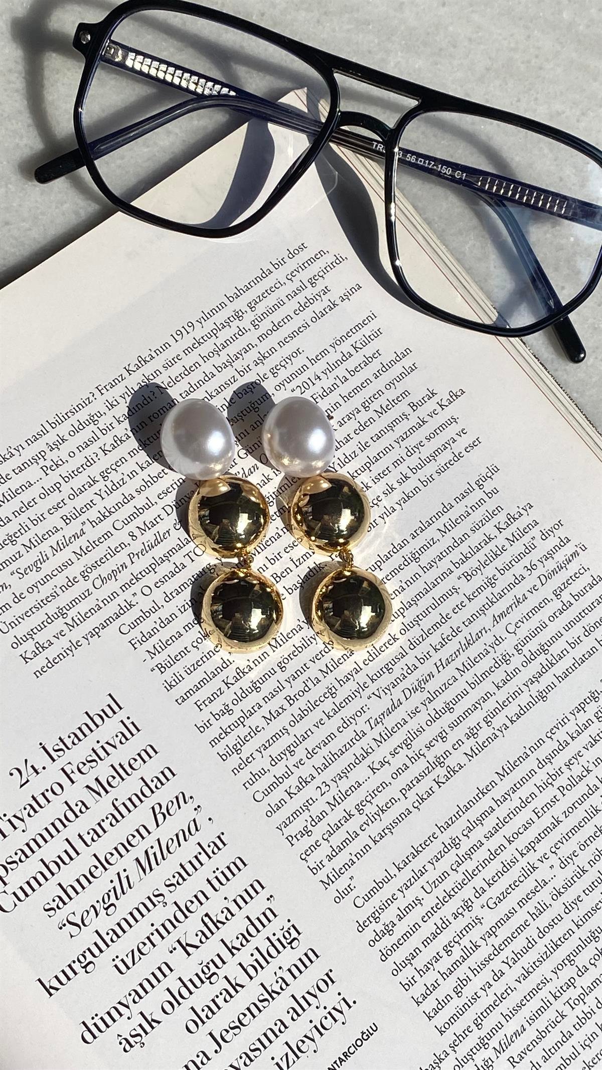 Gold İnci 3 Toplu Salkım Küpe 