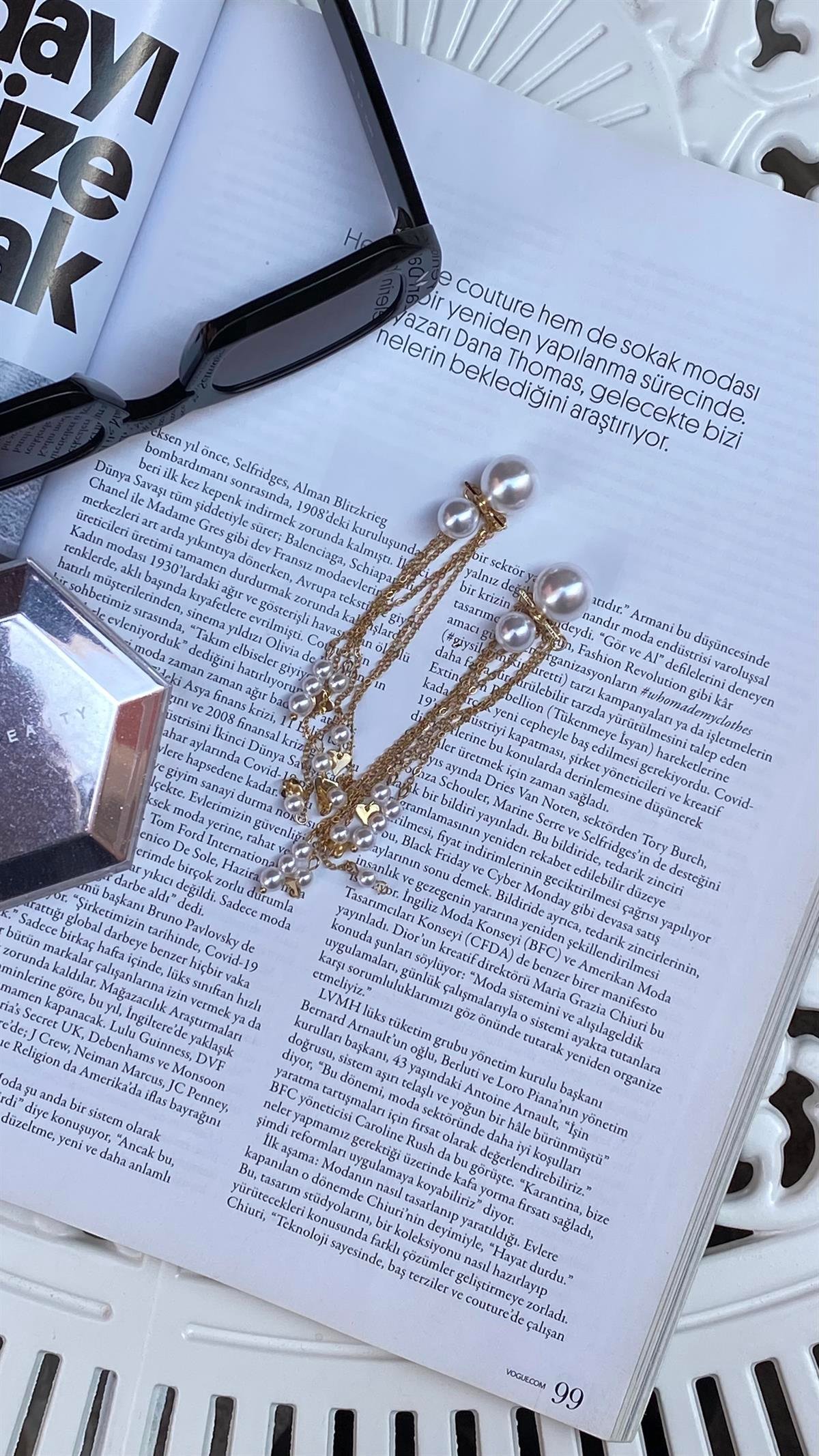 Gold İncili Salkım Küpe