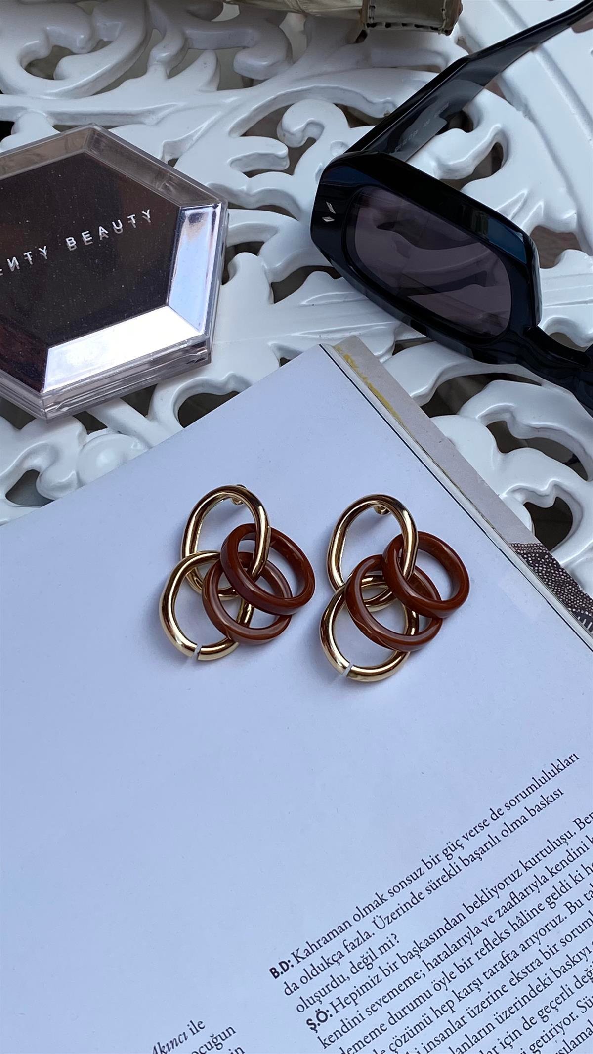 Gold Kahve Halkalı Küpe 