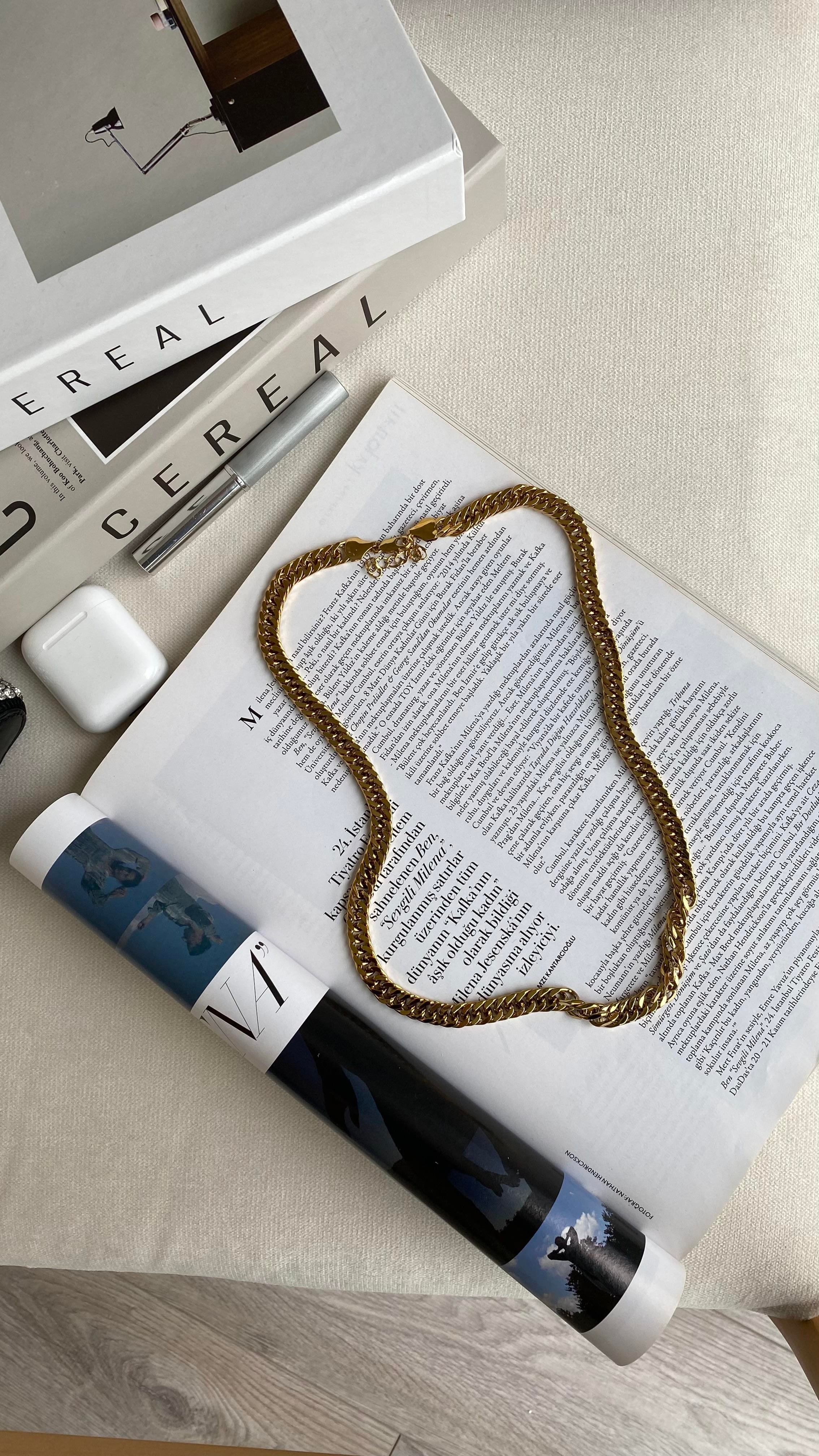 Gold Kalın Zincir Çelik Kolye cm