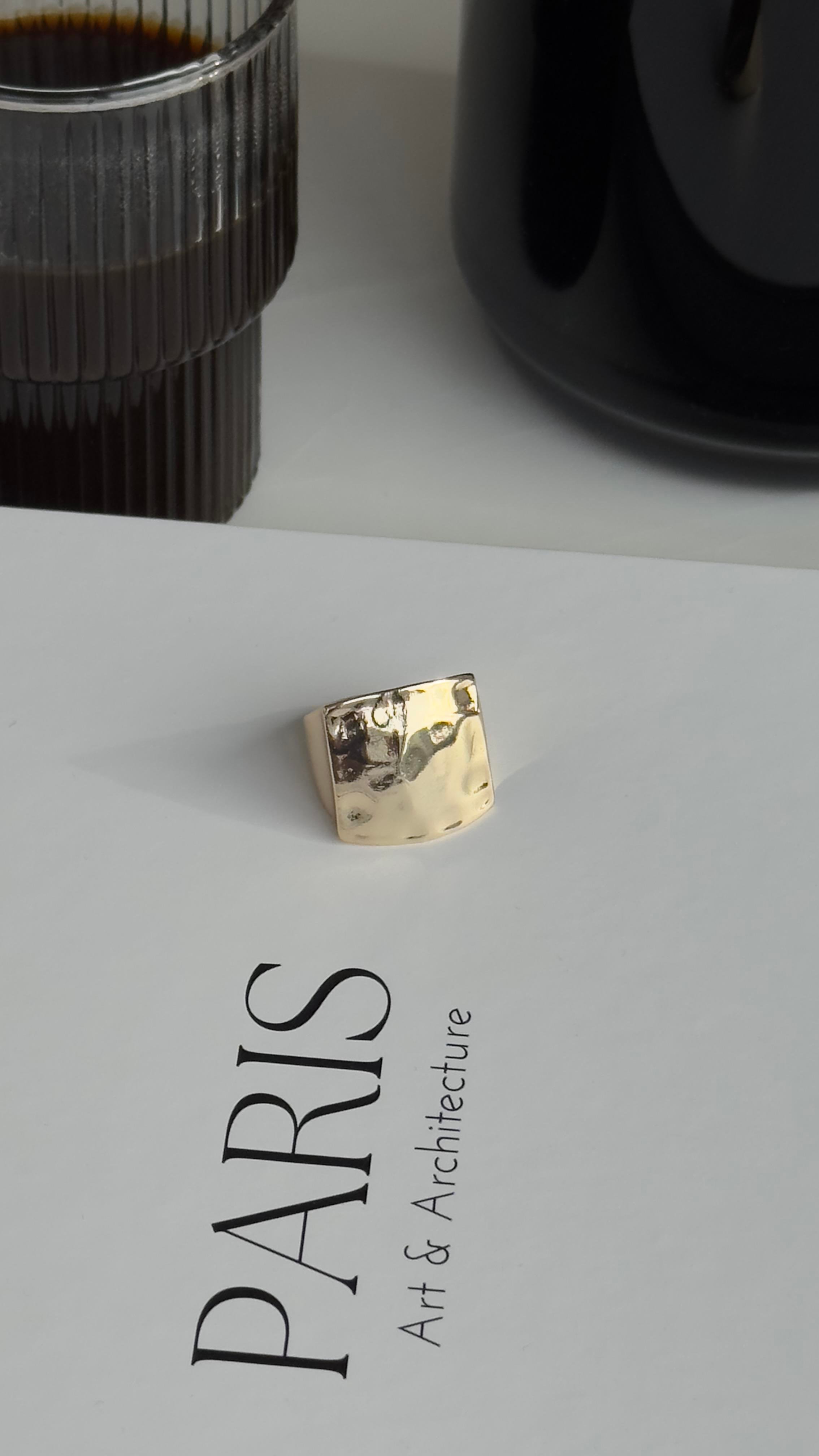 Gold Kare Dokulu Ayarlanabilir Yüzük