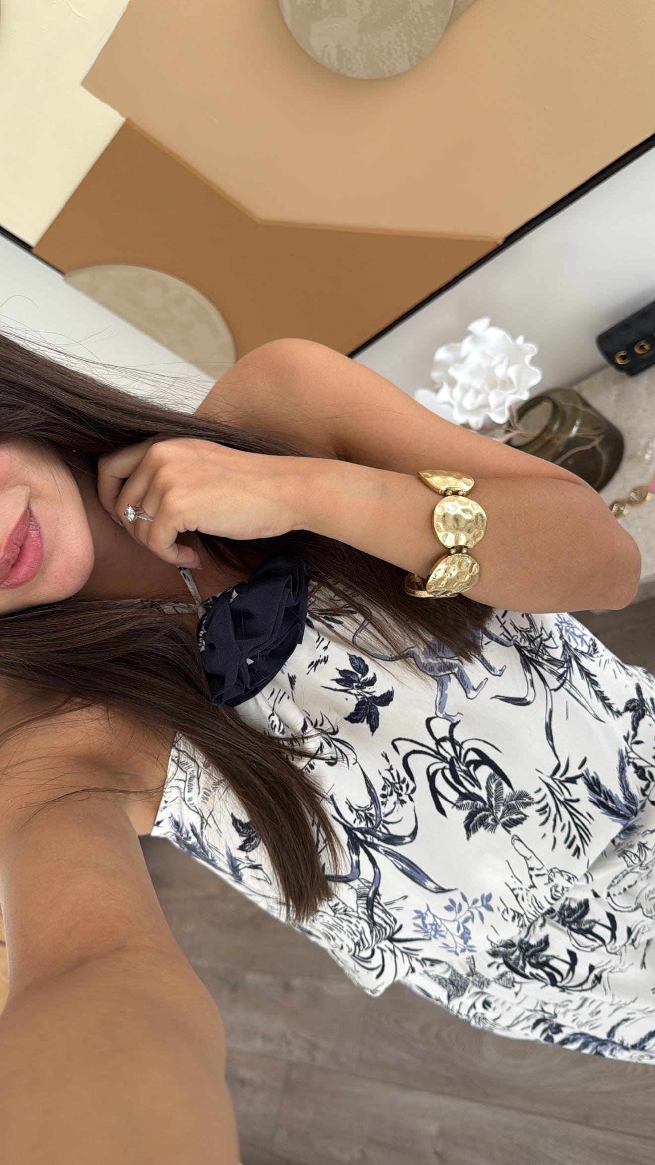 Gold Kendinden Desenli Lastikli Oval Bileklik