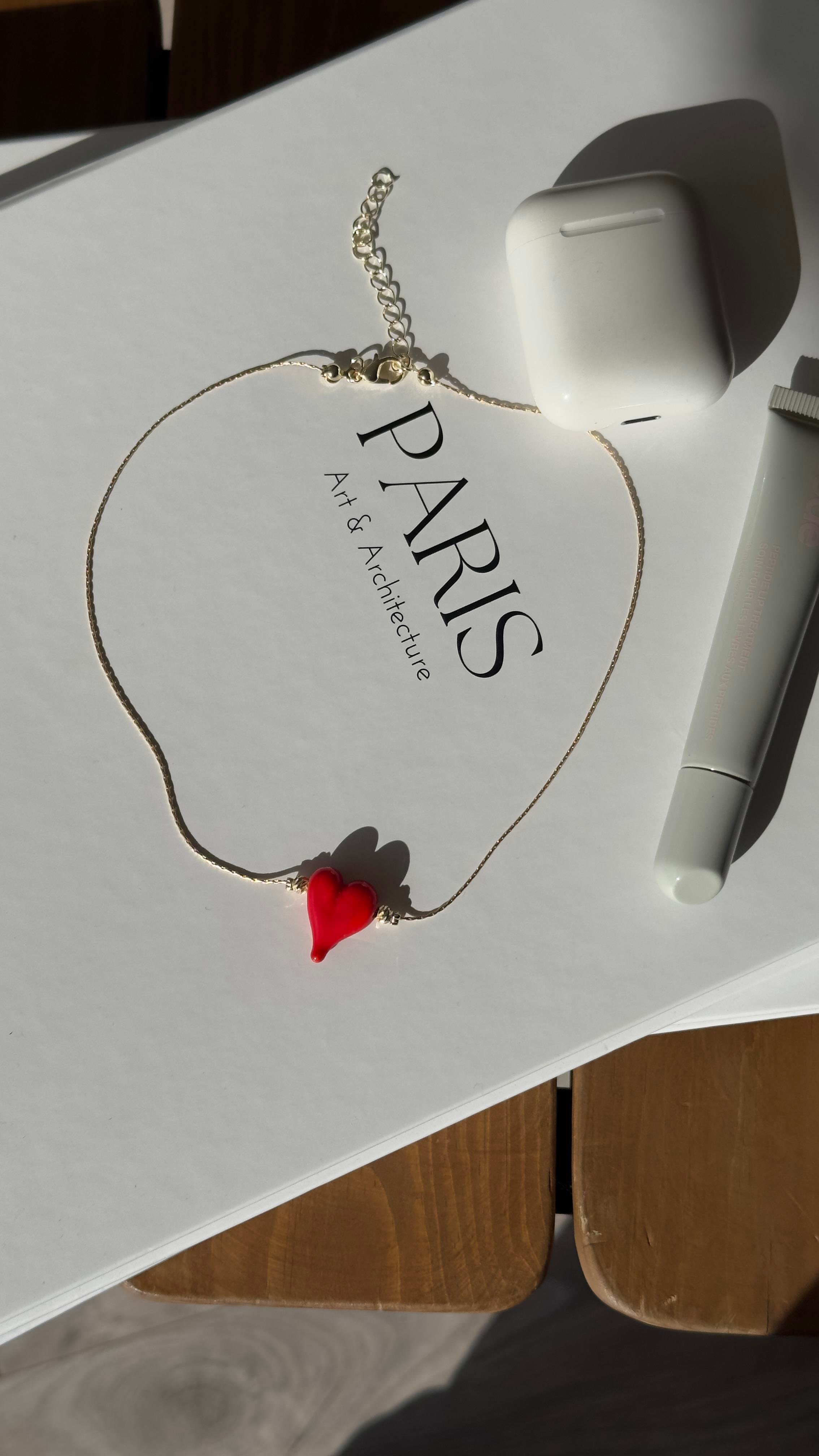 Gold Kırmızı Kalpli Kolye 