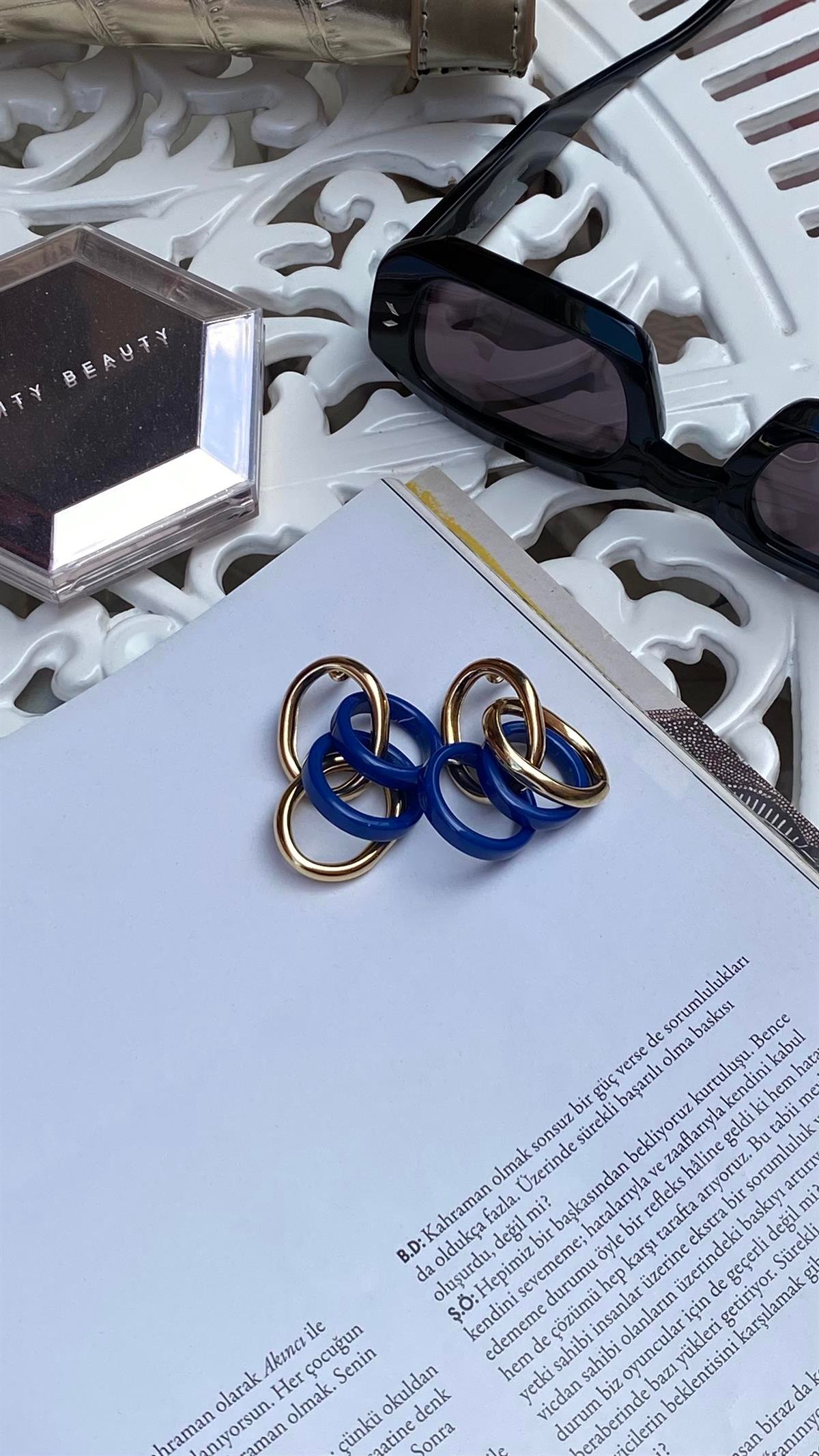 Gold Mavi Halkalı Küpe 