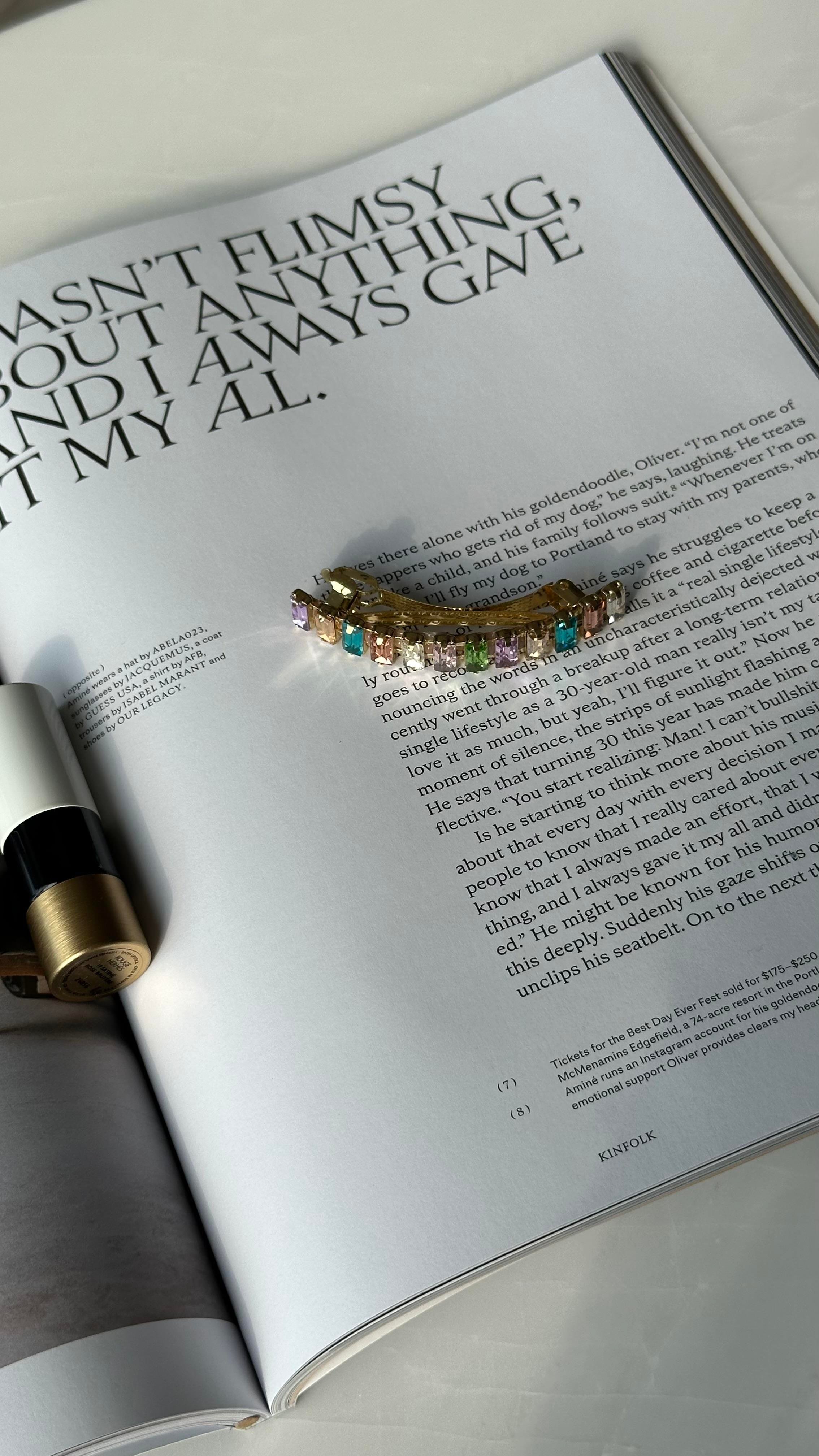 Gold Pastel Renkli Dikdörtgen Taşlı Klipsli Toka