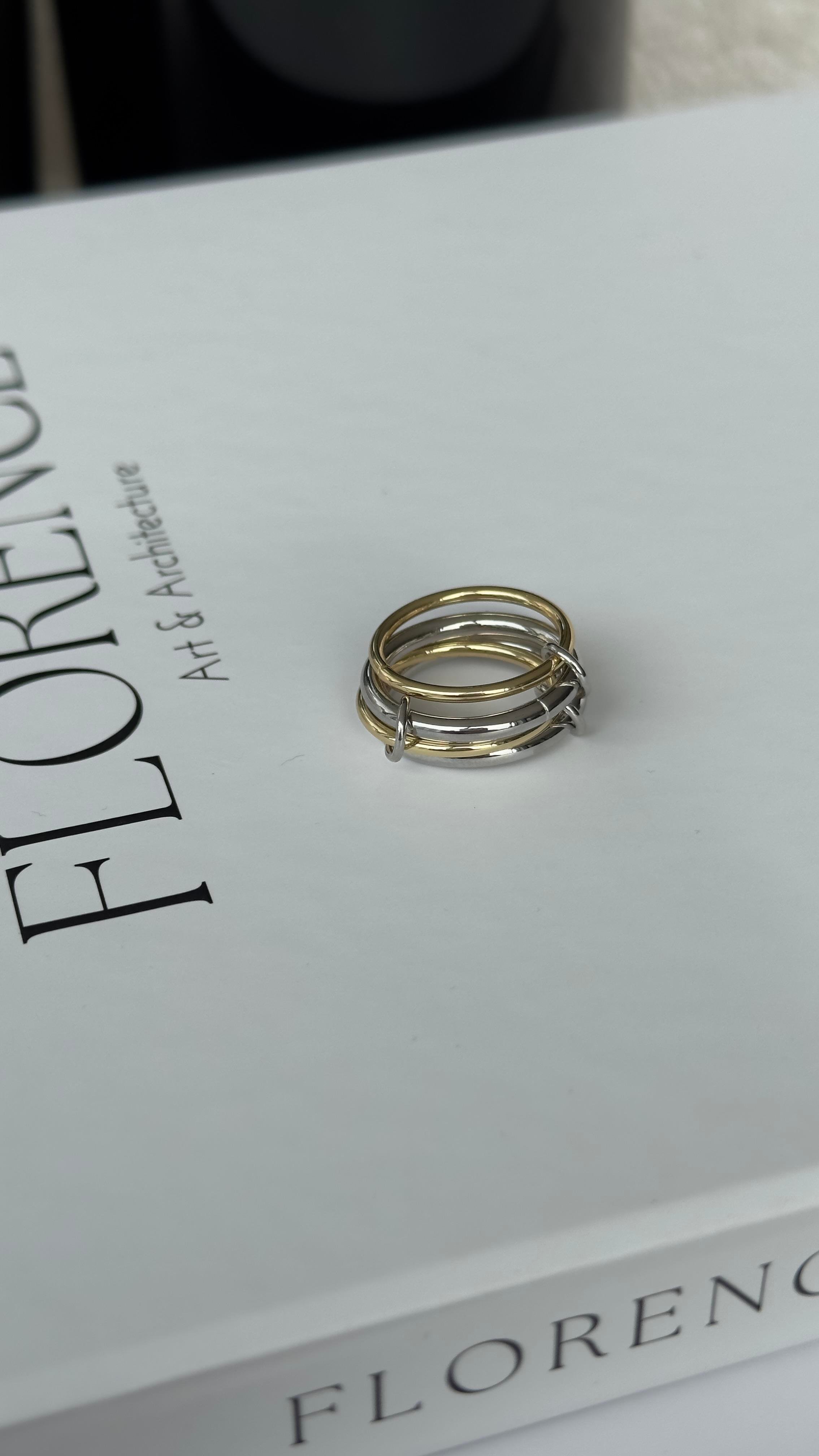 Gold Silver Dörtlü Çelik Yüzük