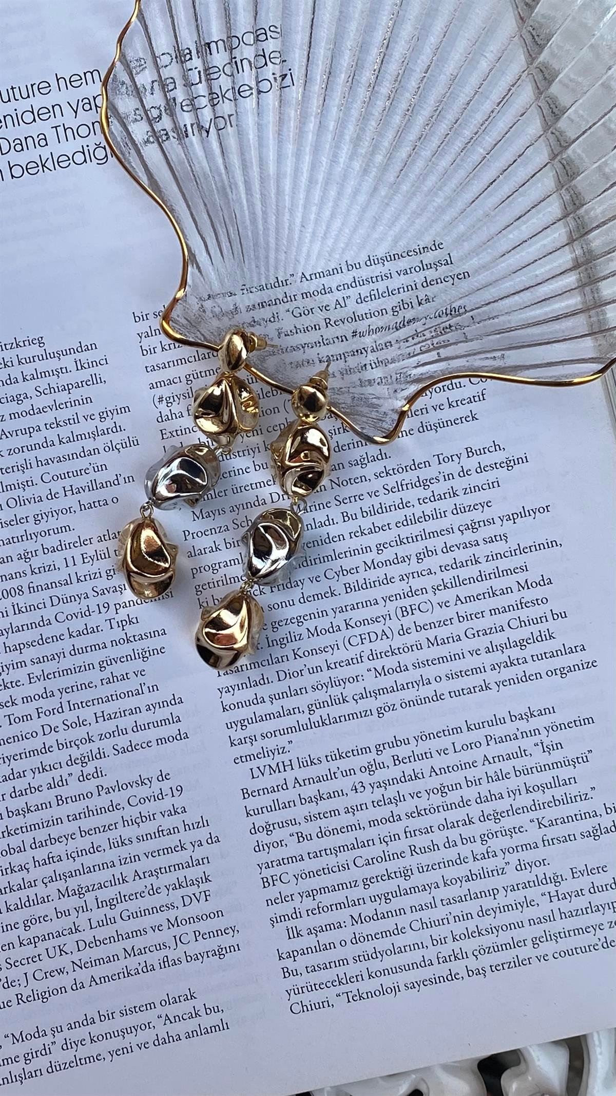 Gold Silver Figürlü Salkım Küpe 